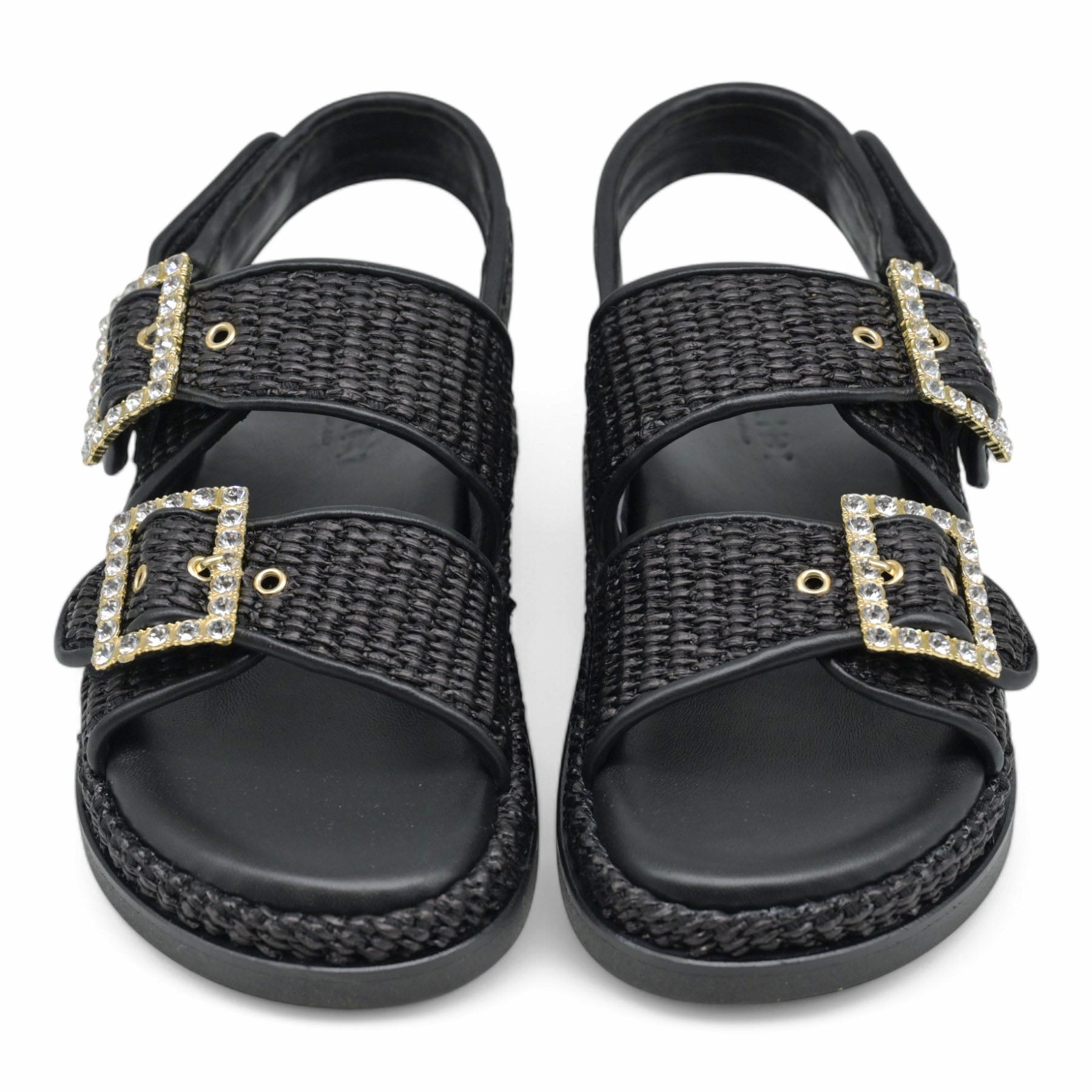 Alibi Maya Σανδάλια Ψάθινα με Στρας - Μαύρο