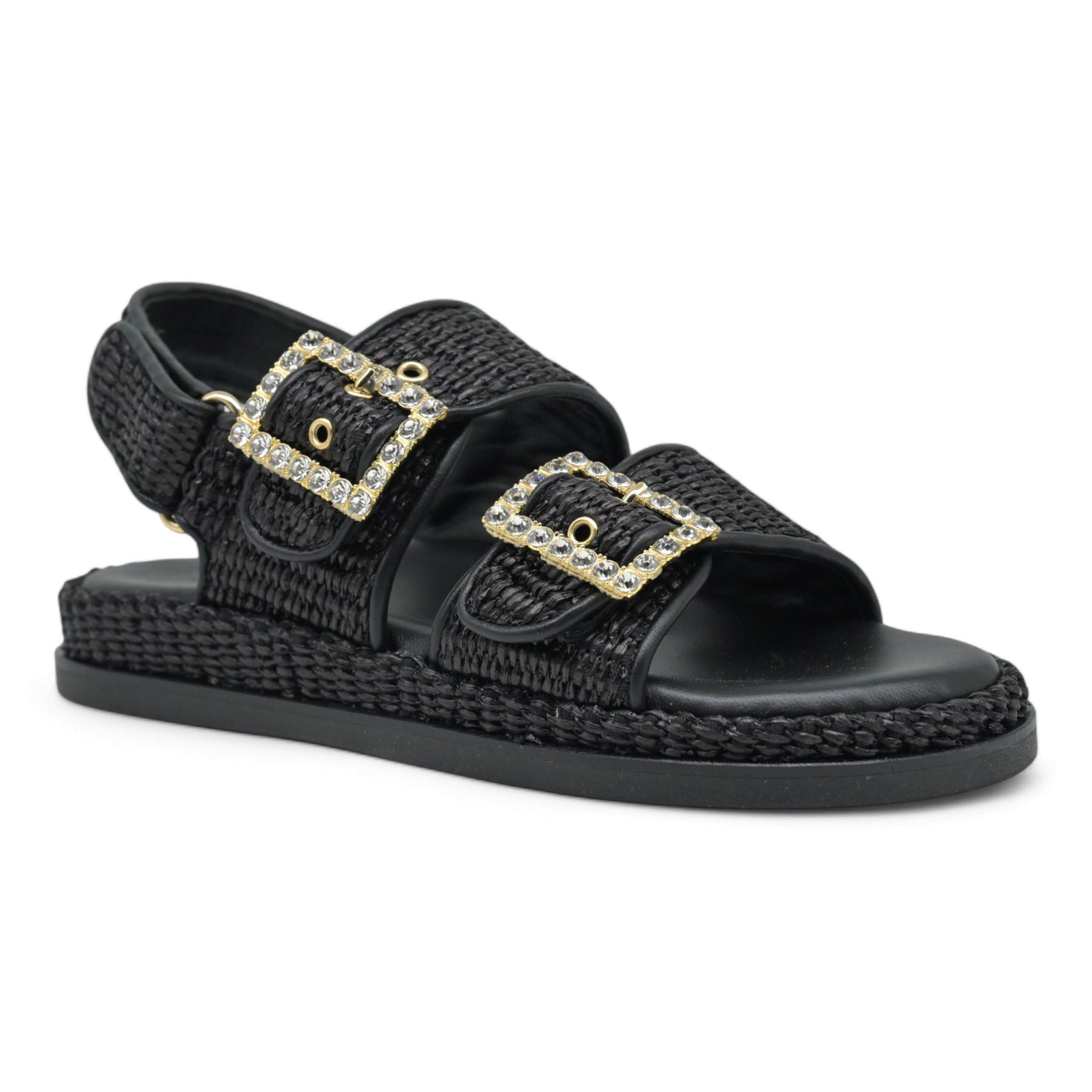 Alibi Maya Σανδάλια Ψάθινα με Στρας - Μαύρο