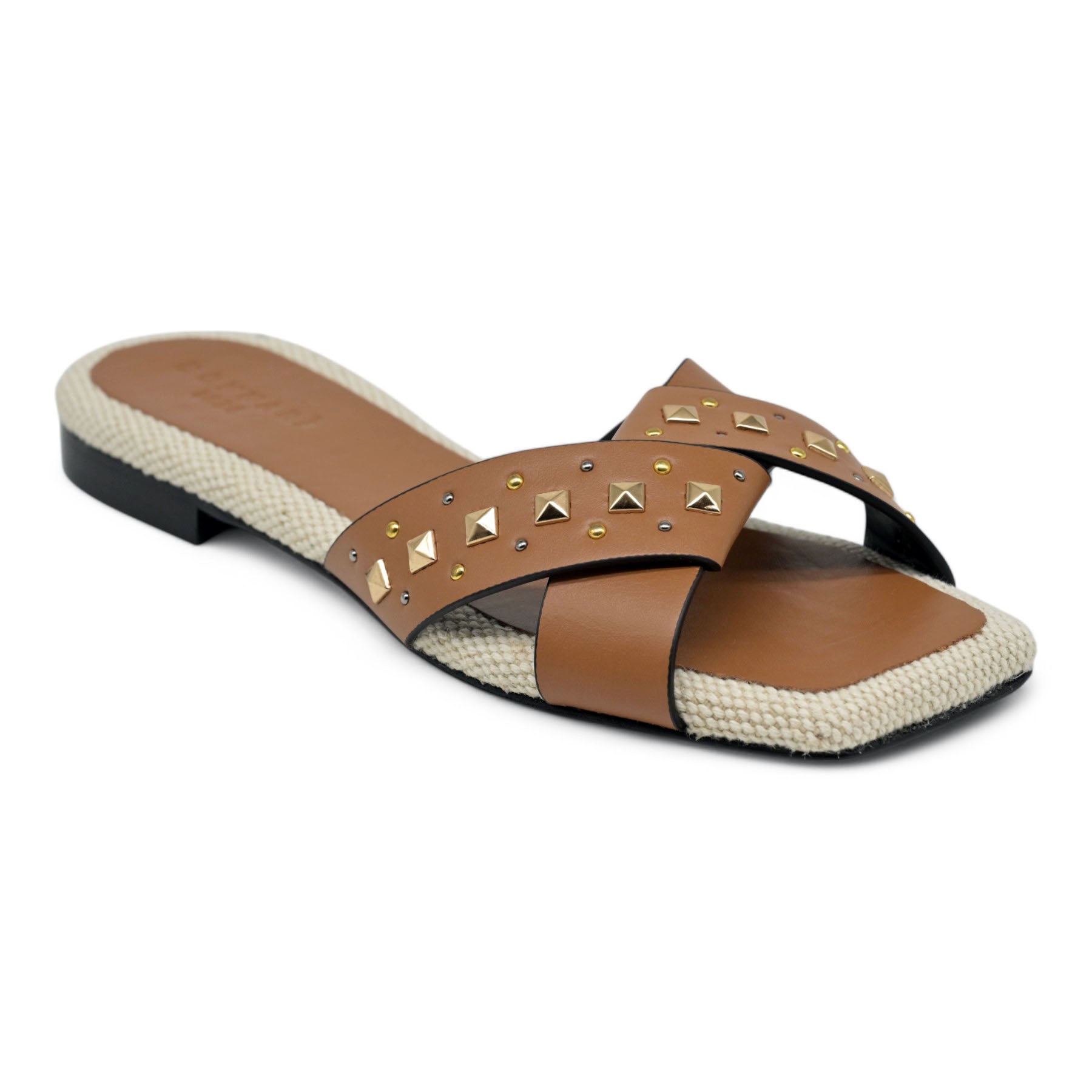 Donnari 06BB Φλατ Παντόφλες Χιαστί με Τρουκς - Cuoio