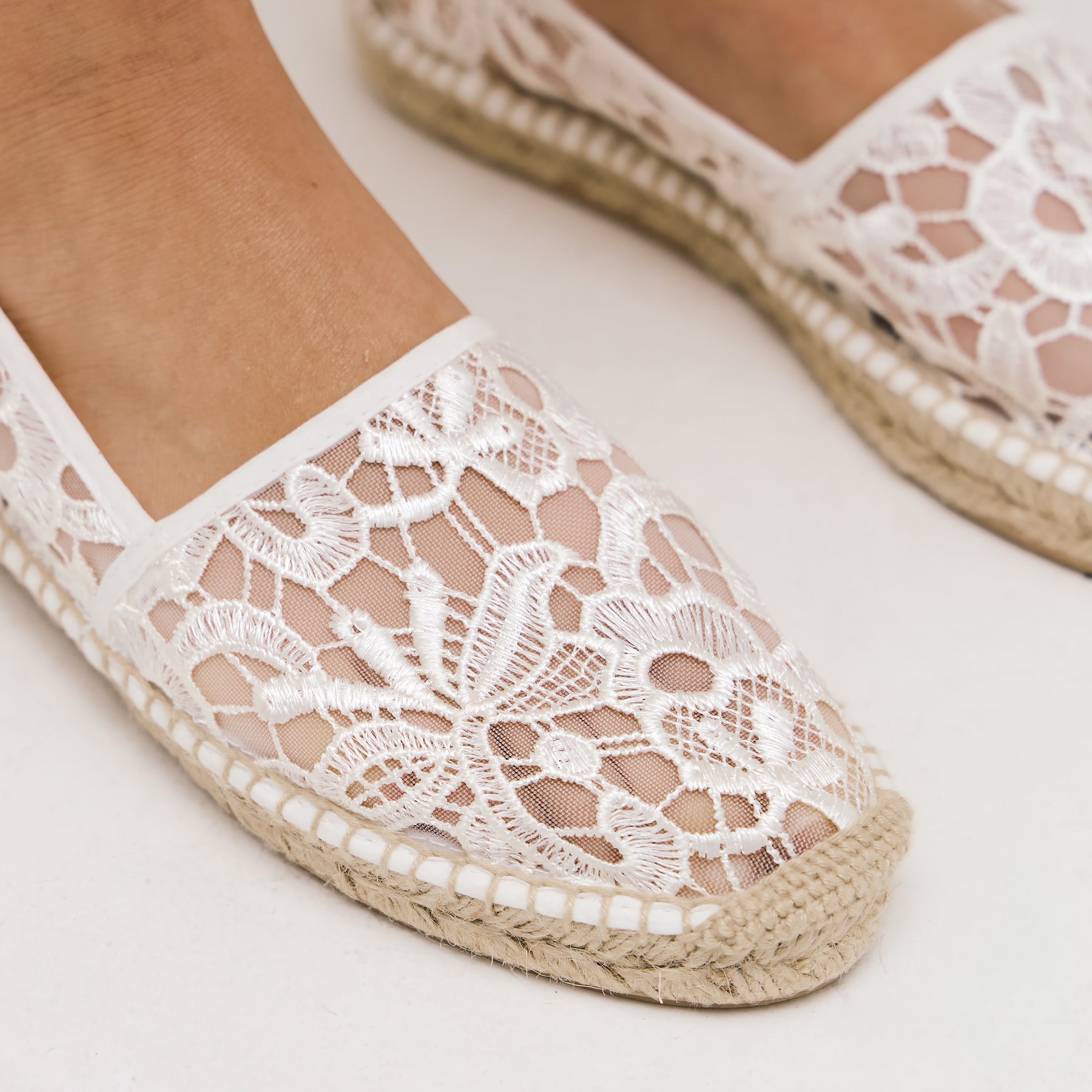 Gabrielle Ledam Celina Φλατ Εσπαντρίγιες με Δαντέλα - Άσπρο