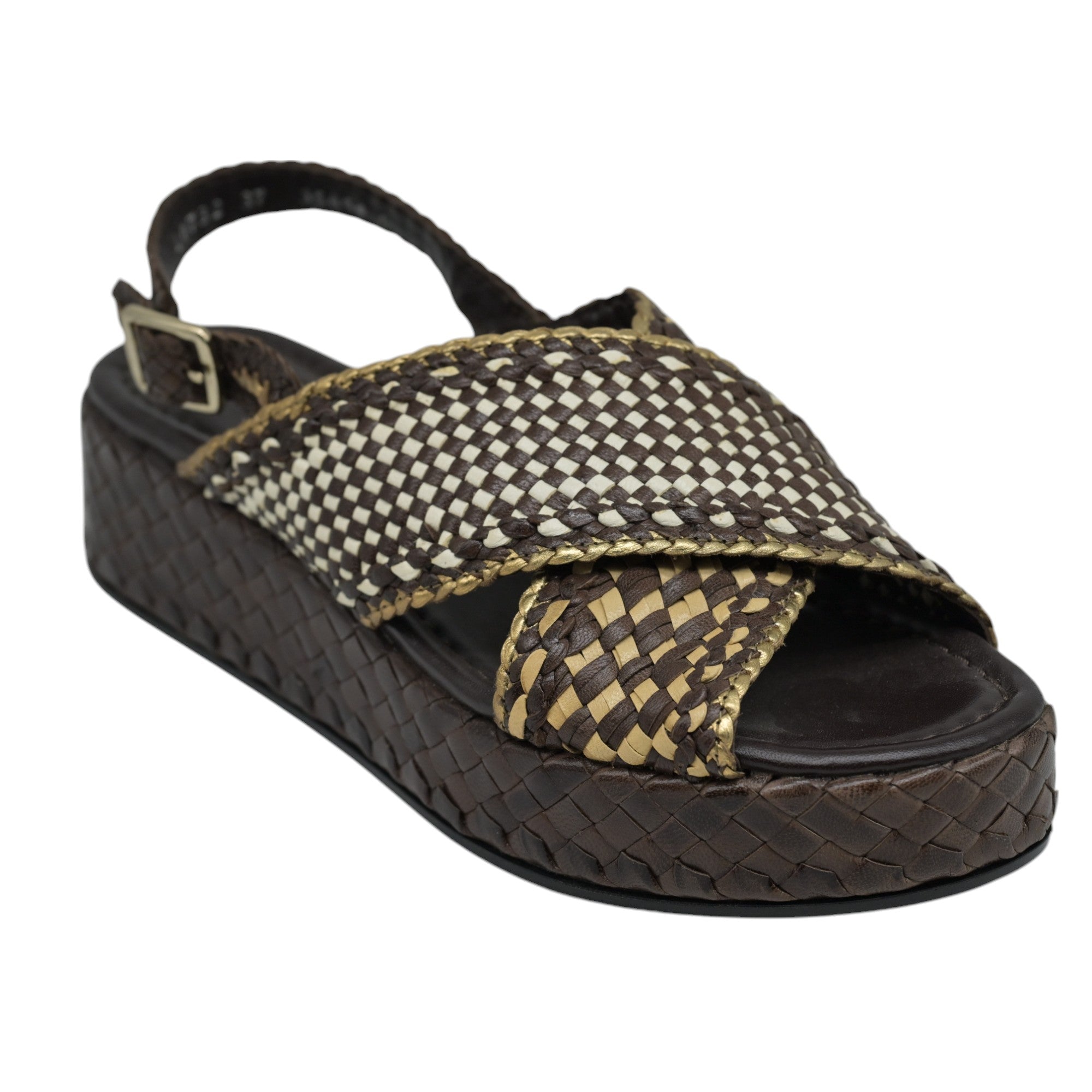 Pons Quintana 10732 Flatform Σανδάλια Χιαστί Πλεκτά - Καφέ