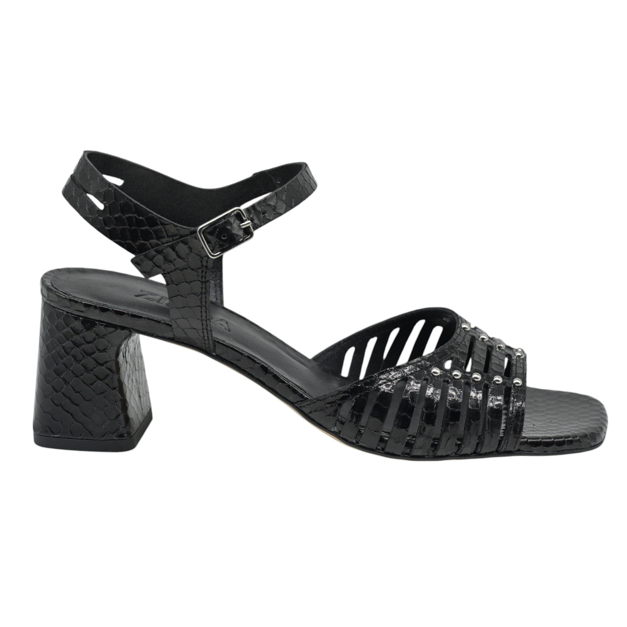 Zinda 3059 Πέδιλα με Καρέ Μύτη - Μαύρο Κροκό