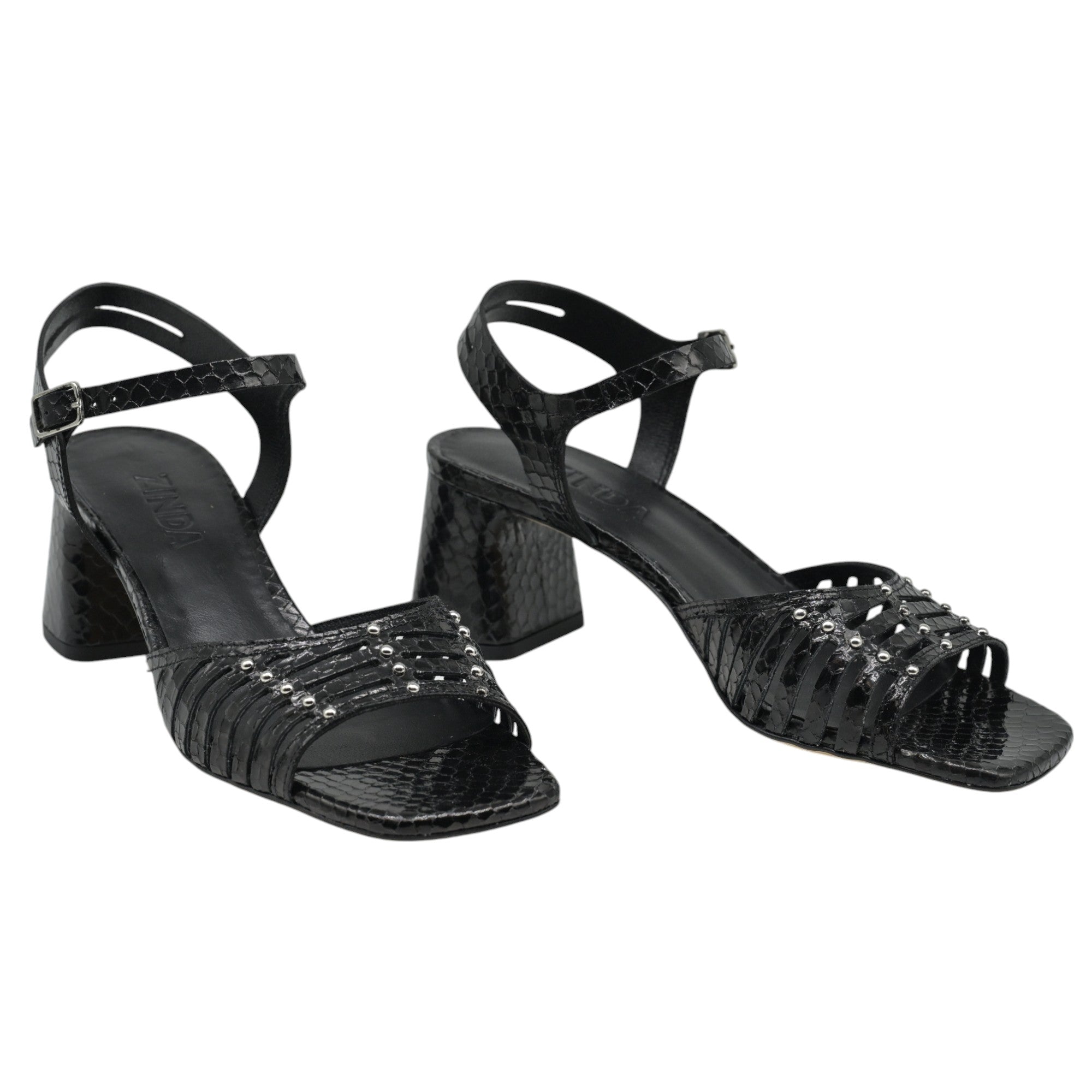 Zinda 3059 Πέδιλα με Καρέ Μύτη - Μαύρο Κροκό