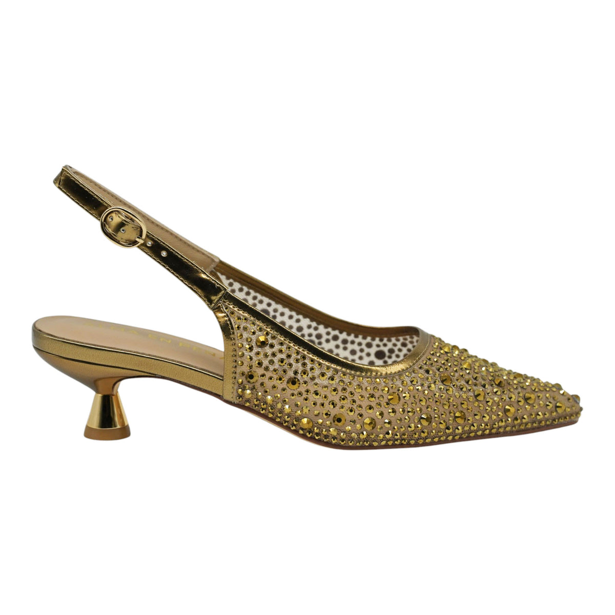 Alma en Pena 204 Γοβάκια Slingback με Τούλι και Στρας - Χρυσά