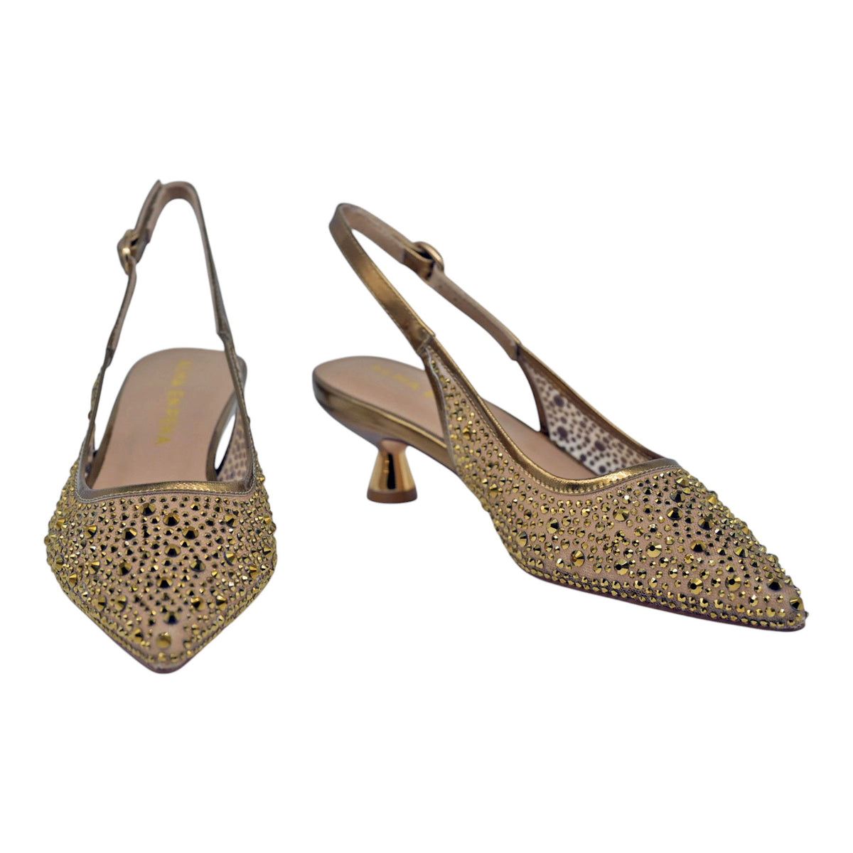Alma en Pena 204 Γοβάκια Slingback με Τούλι και Στρας - Χρυσά