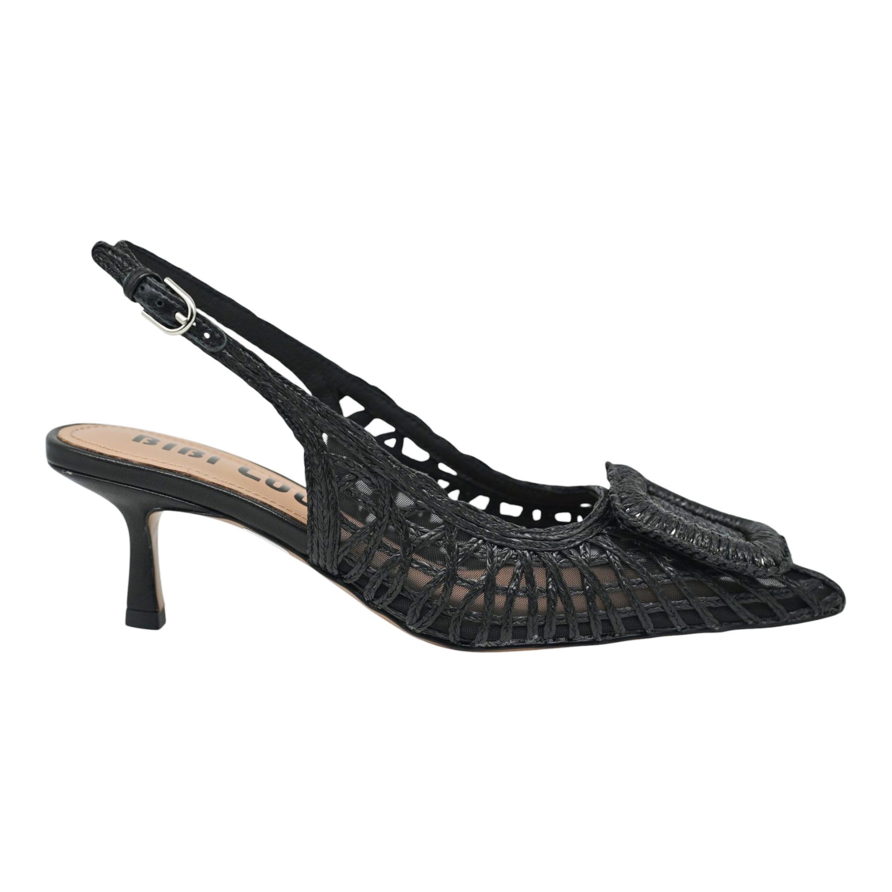 Bibi Lou 648 Γόβες Slingback με Ψάθα και Τόκα - Μαύρες