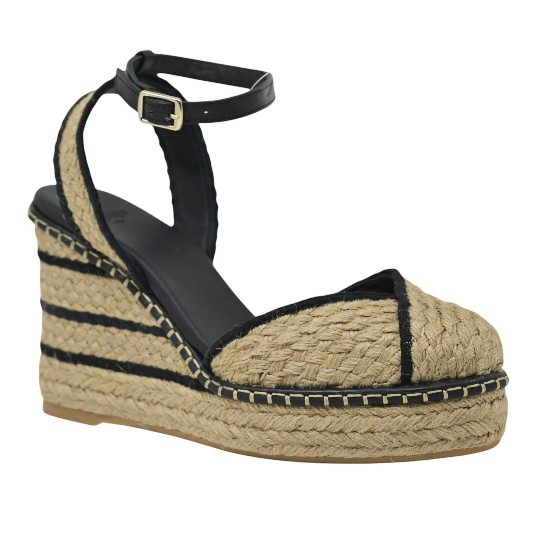 Castaner Cova Πλατφόρμες Εσπαντρίγιες με Ρίγες - Μπεζ με Μαύρο