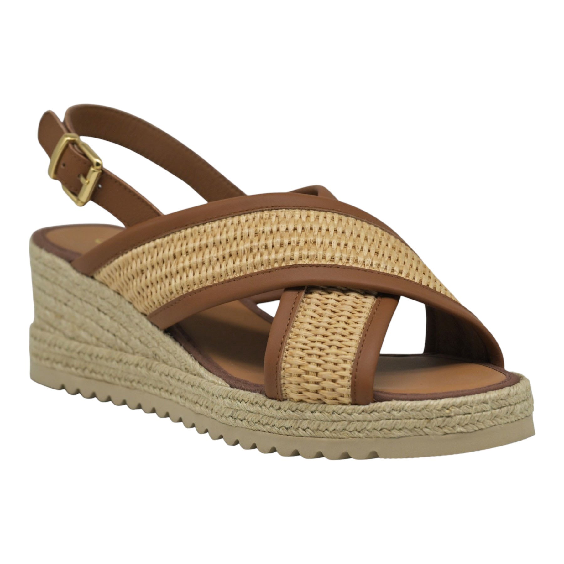 Casteller 991 Πλατφόρμες Slingback με Πλέξη Raffia - Μπέζ με Κάμελ