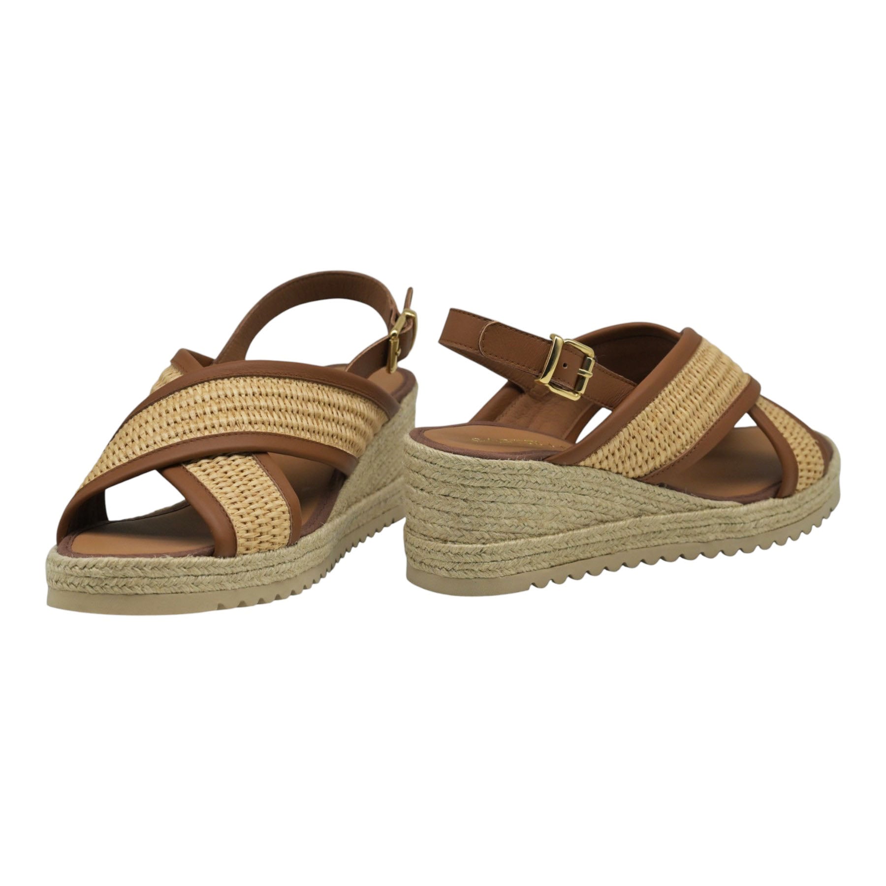 Casteller 991 Πλατφόρμες Slingback με Πλέξη Raffia - Μπέζ με Κάμελ