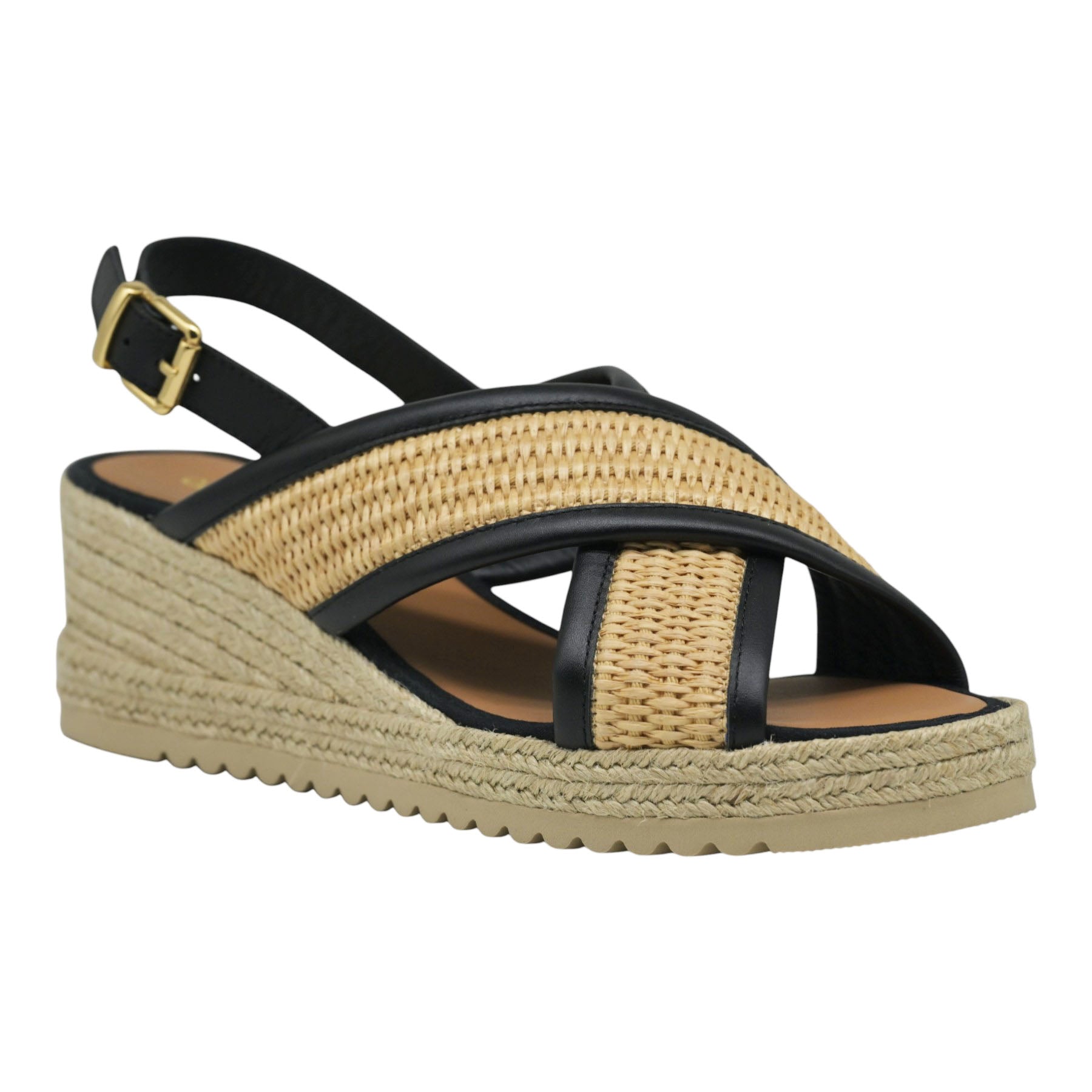 Casteller 991 Πλατφόρμες Slingback με Πλέξη Raffia - Μπέζ με Μαύρο