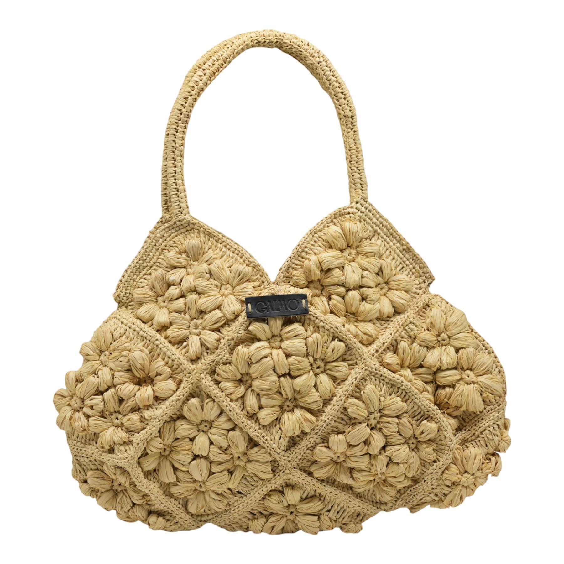 Gaimo Flower Τσάντα Ώμου Πλεκτή με Ανάγλυφα Λουλούδια - Μπεζ