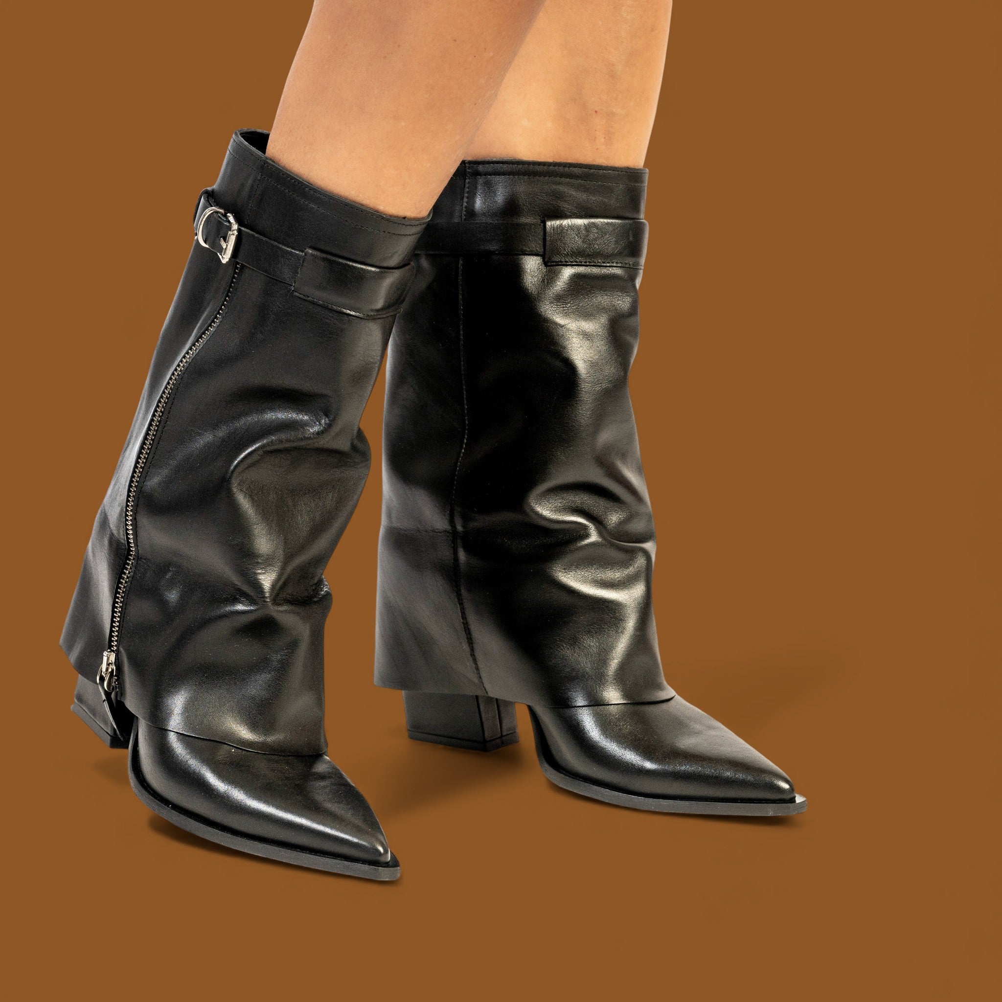 Mimmu 2726 Μπότες Fold Over με Αγκράφα - Μαύρες