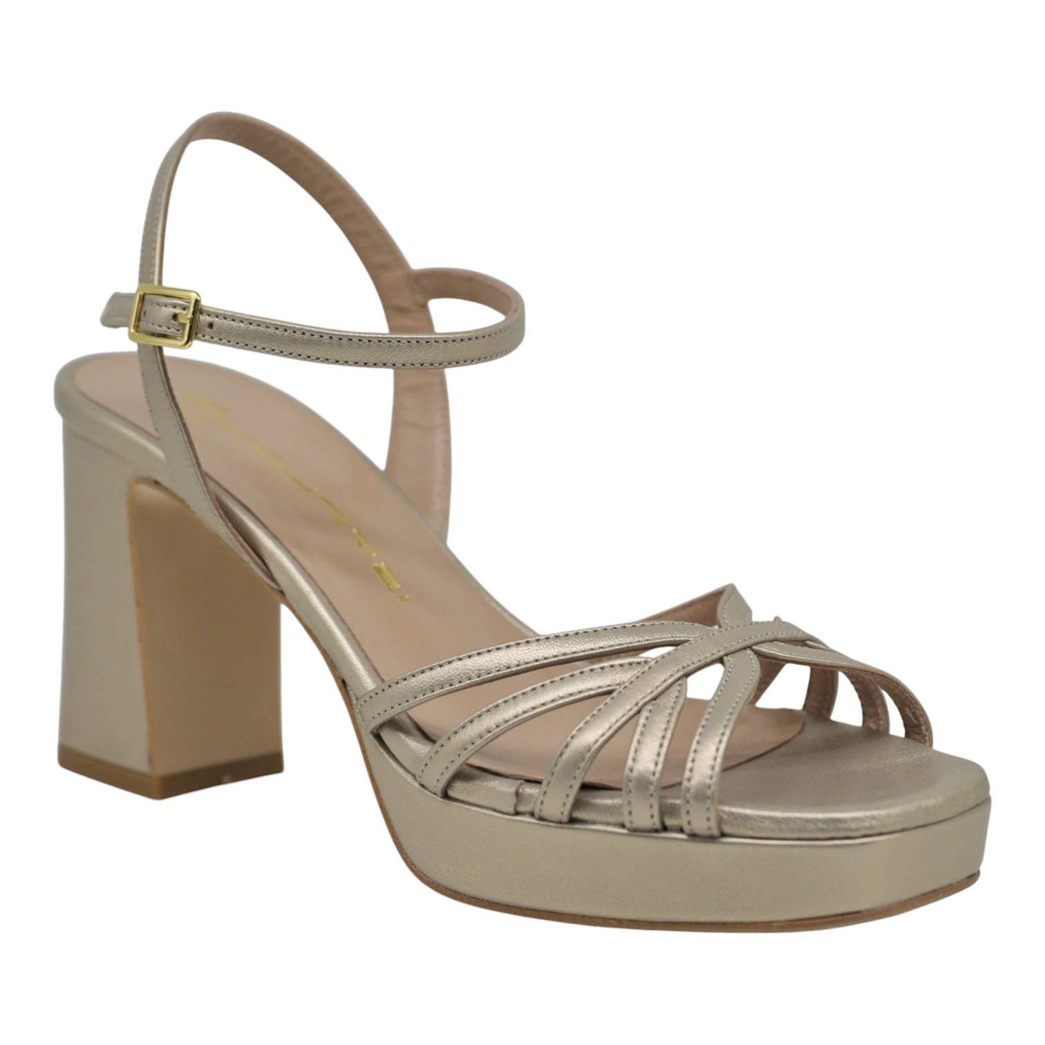 Mourtzi 553G05 Πέδιλα με Λουράκια και Χοντρό Τακούνι - Platino