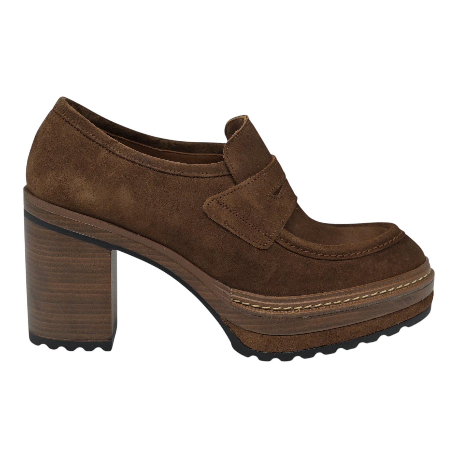 Pons Quintana 10077 Loafers με Τακούνι και Φιάπα - Ebano Σουέντ