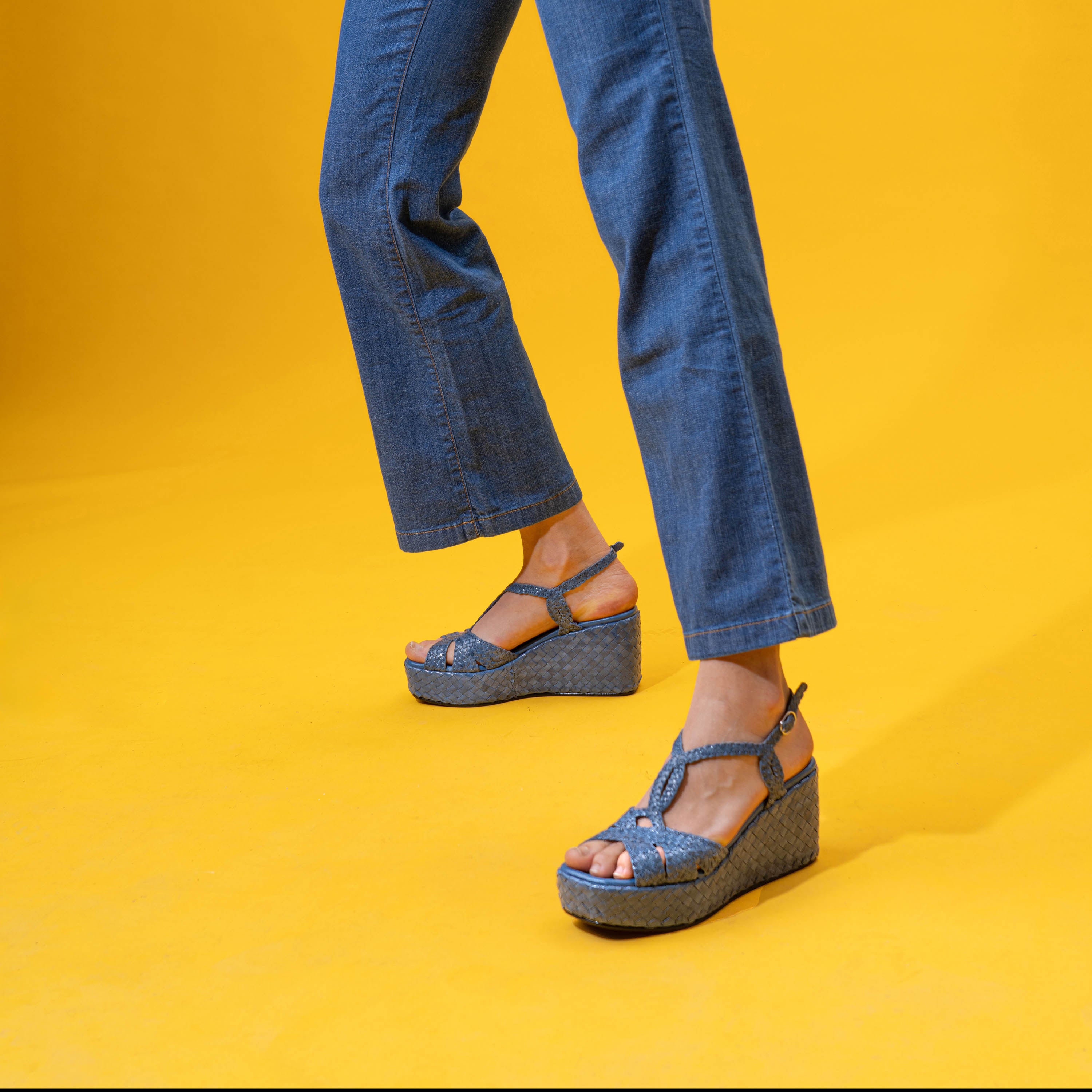 Pons Quintana 10280 Πλατφόρμες Πλεκτές με Λεπτά Λουράκια - Jeans