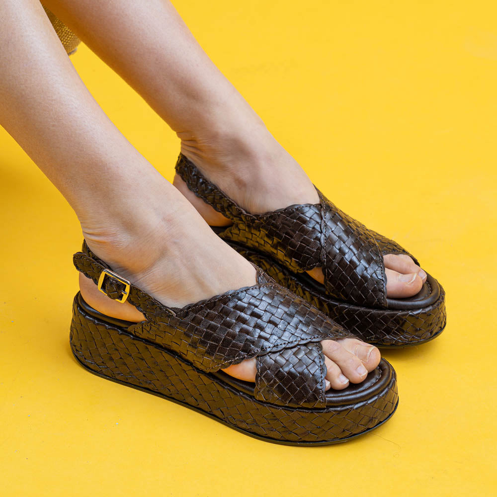 Pons Quintana 10829 Πλατφόρμες Slingback Χιαστί - Καφέ