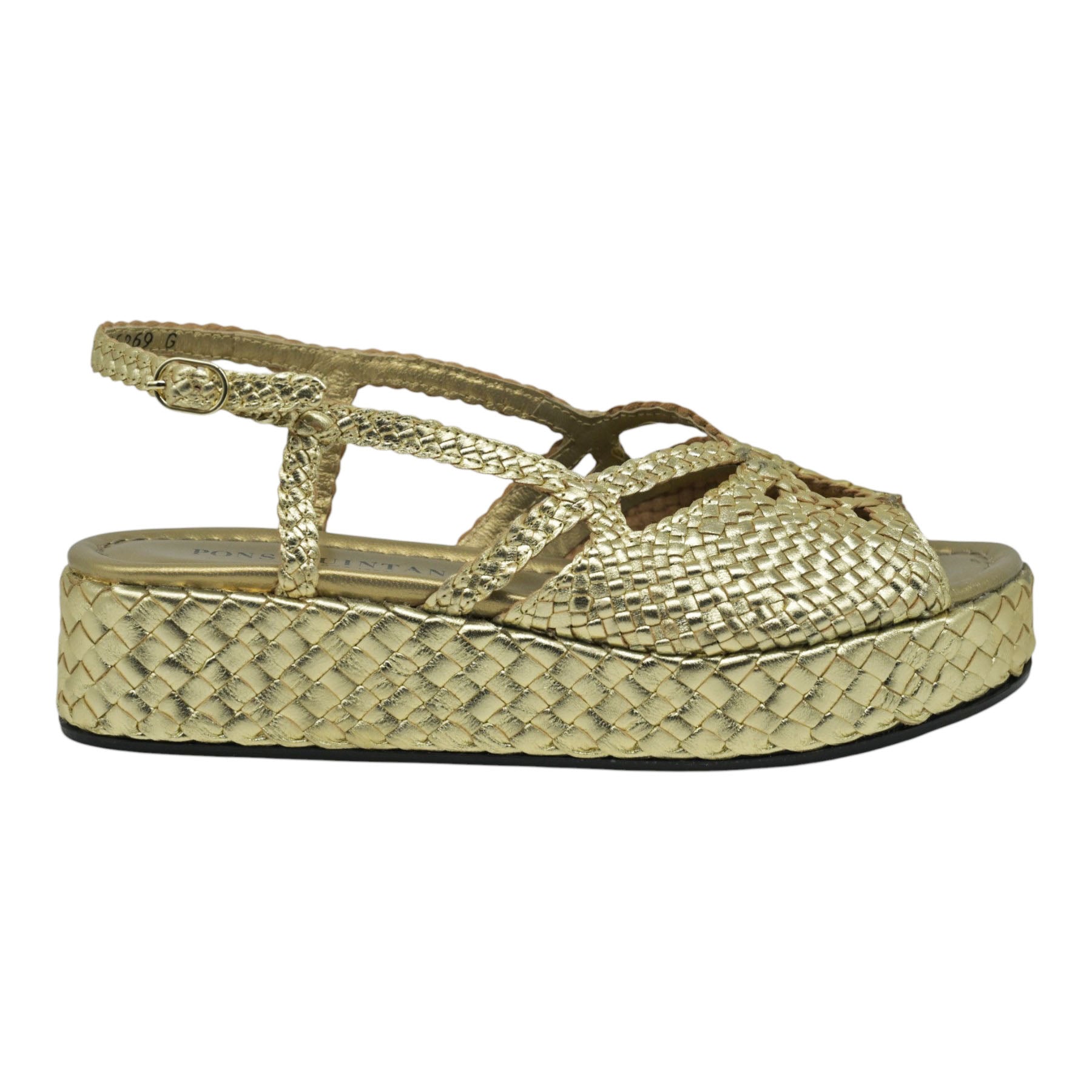 Pons Quintana 11253 Σανδάλια Μεταλλικά με Πλεκτή Πλατφόρμα - Platino