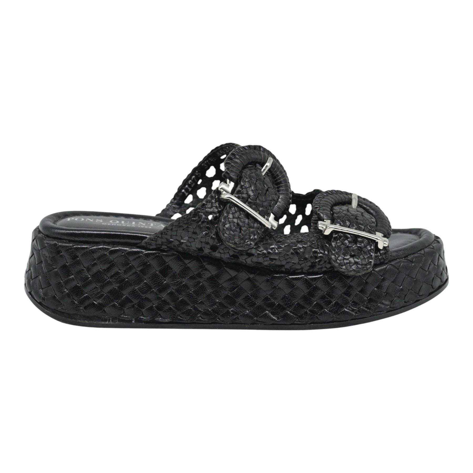 Pons Quintana 11275 Παντόφλες Πλεκτές με Πλατφόρμα και Αγκράφες - Μαύρες