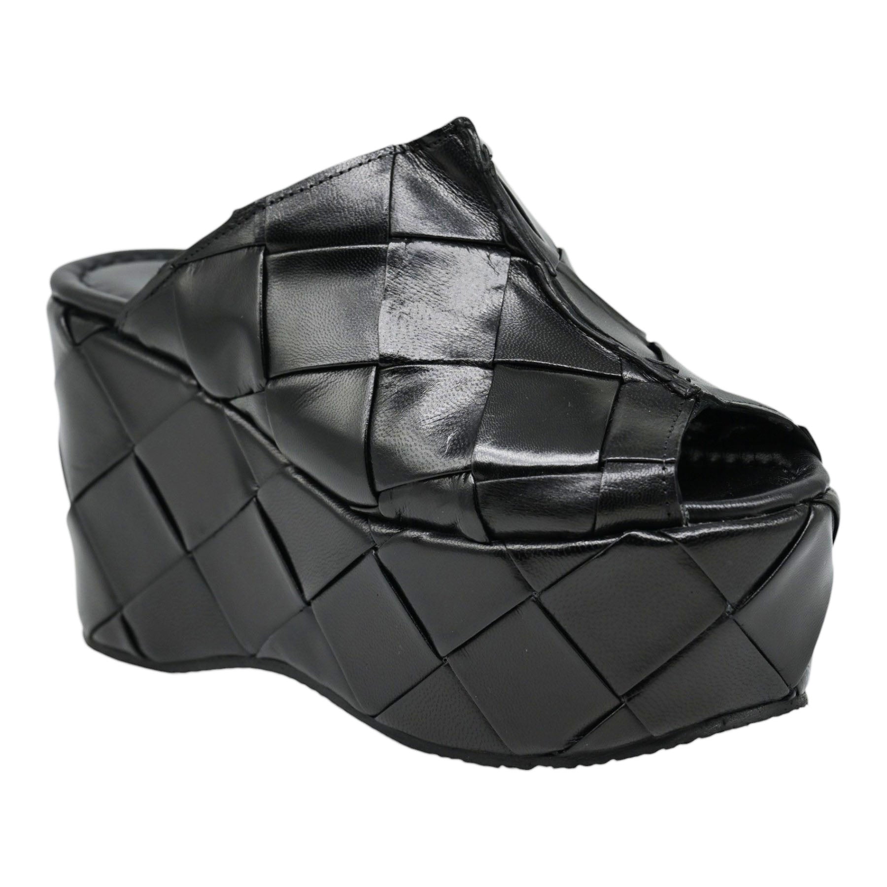 Pons Quintana 11909 Mules με Πλατφόρμα και Peep Toe - Μαύρα