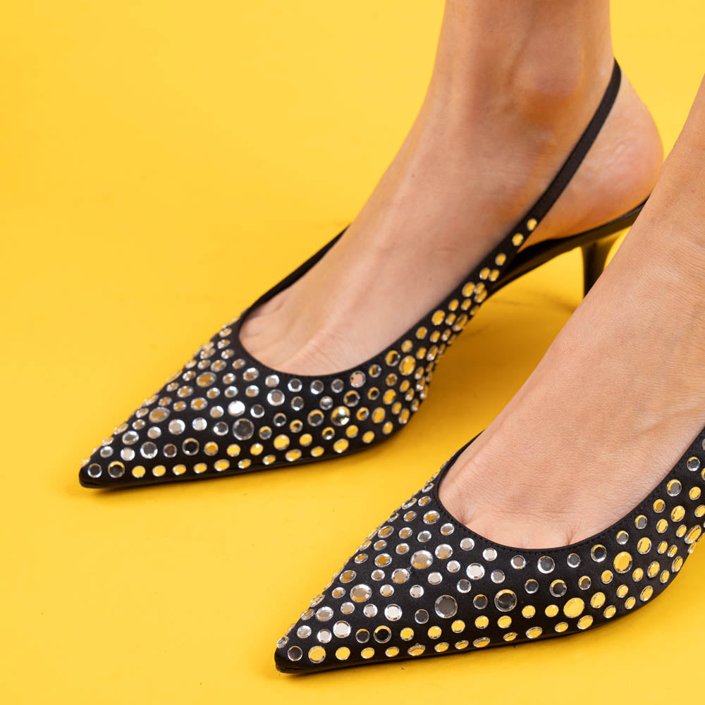 Schutz 21945 Γόβες Slingback με Πέτρες - Μαύρο με Ασημί
