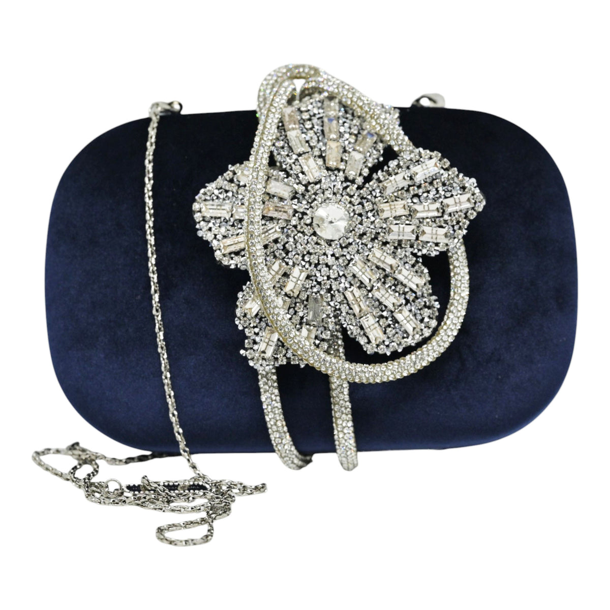 Twenty Fourhaitch Voria Τσάντα Clutch με Στρας και Πέτρες - Μπλέ Βελούδο
