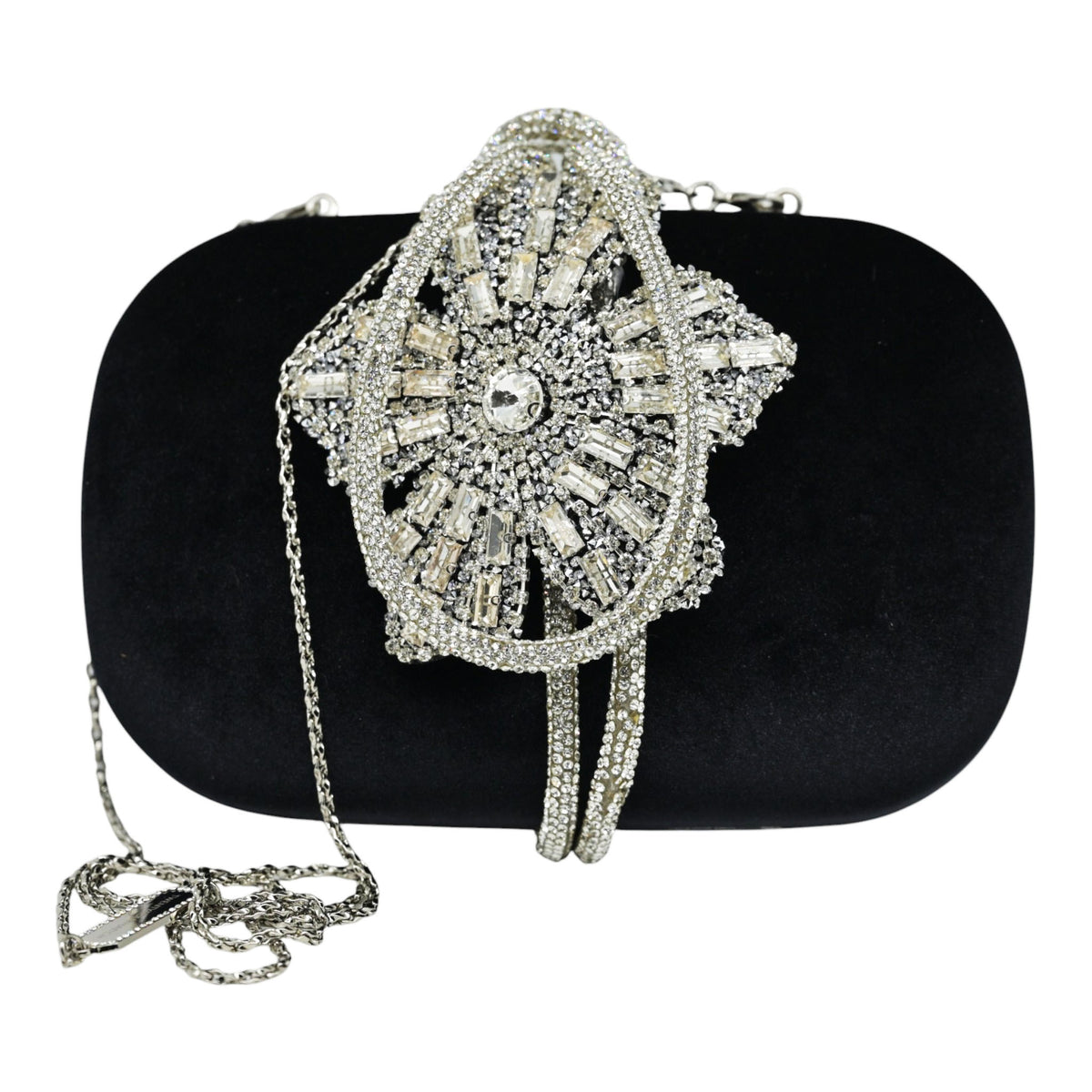 Twenty Fourhaitch Voria Τσάντα Clutch με Στρας και Πέτρες - Μαύρο Βελούδο
