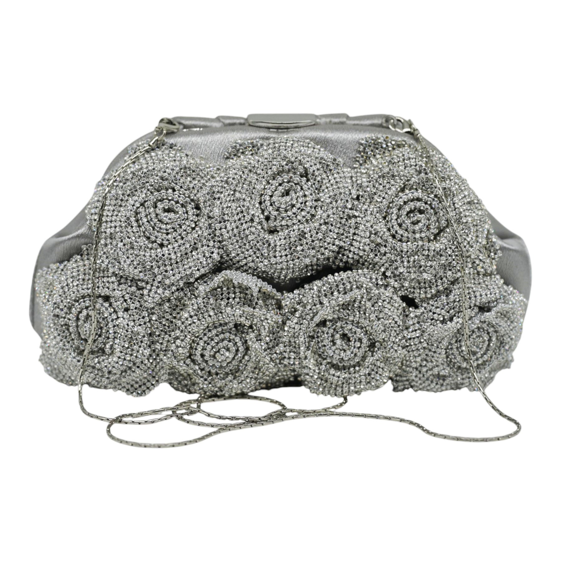 Twenty Fourhaitch Manilaa Τσάντα Pouch με Λουλούδια από Στρας - Ασημί