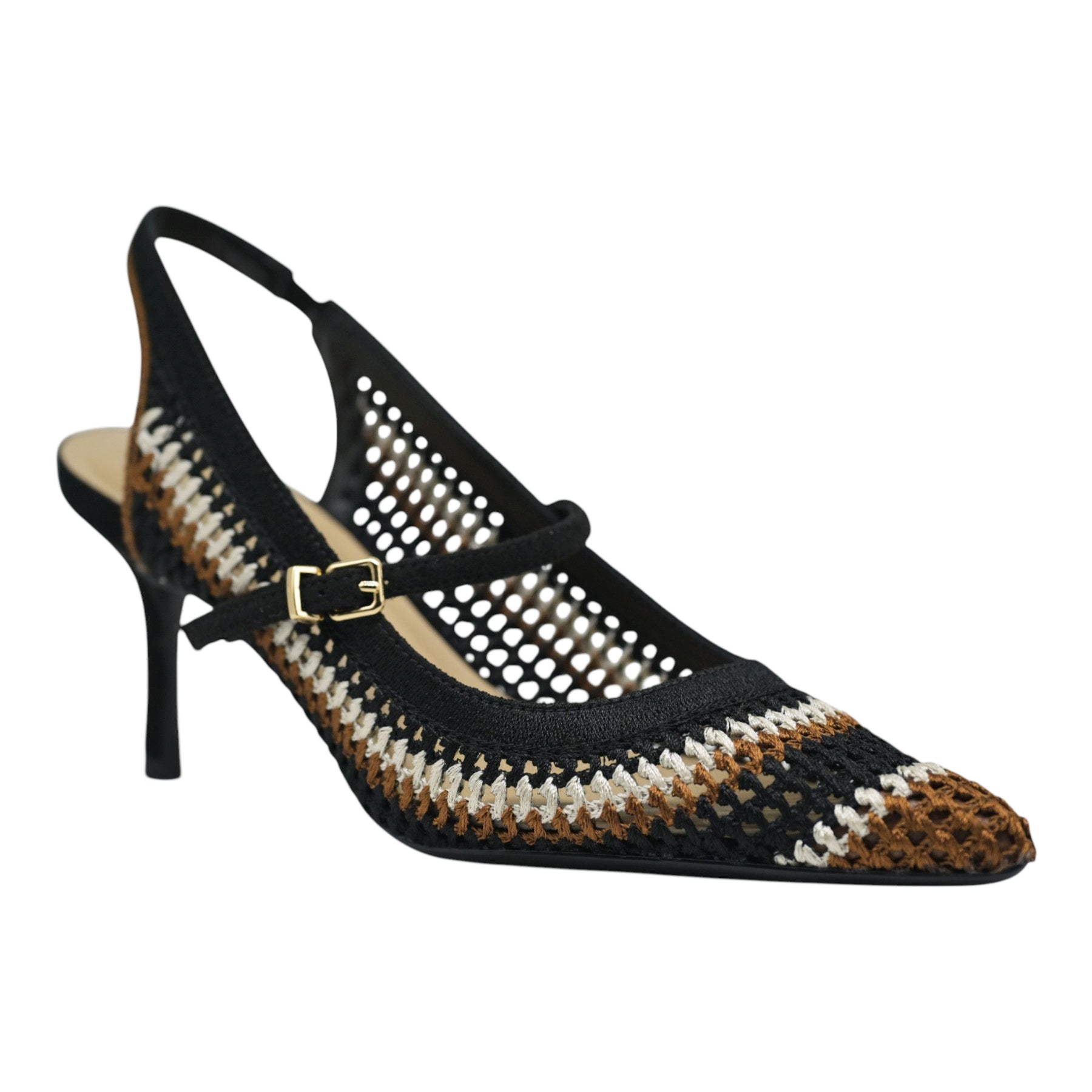 Uma Parker 539 Γόβες Slingback Πλεκτές - Μαύρο με Μπεζ