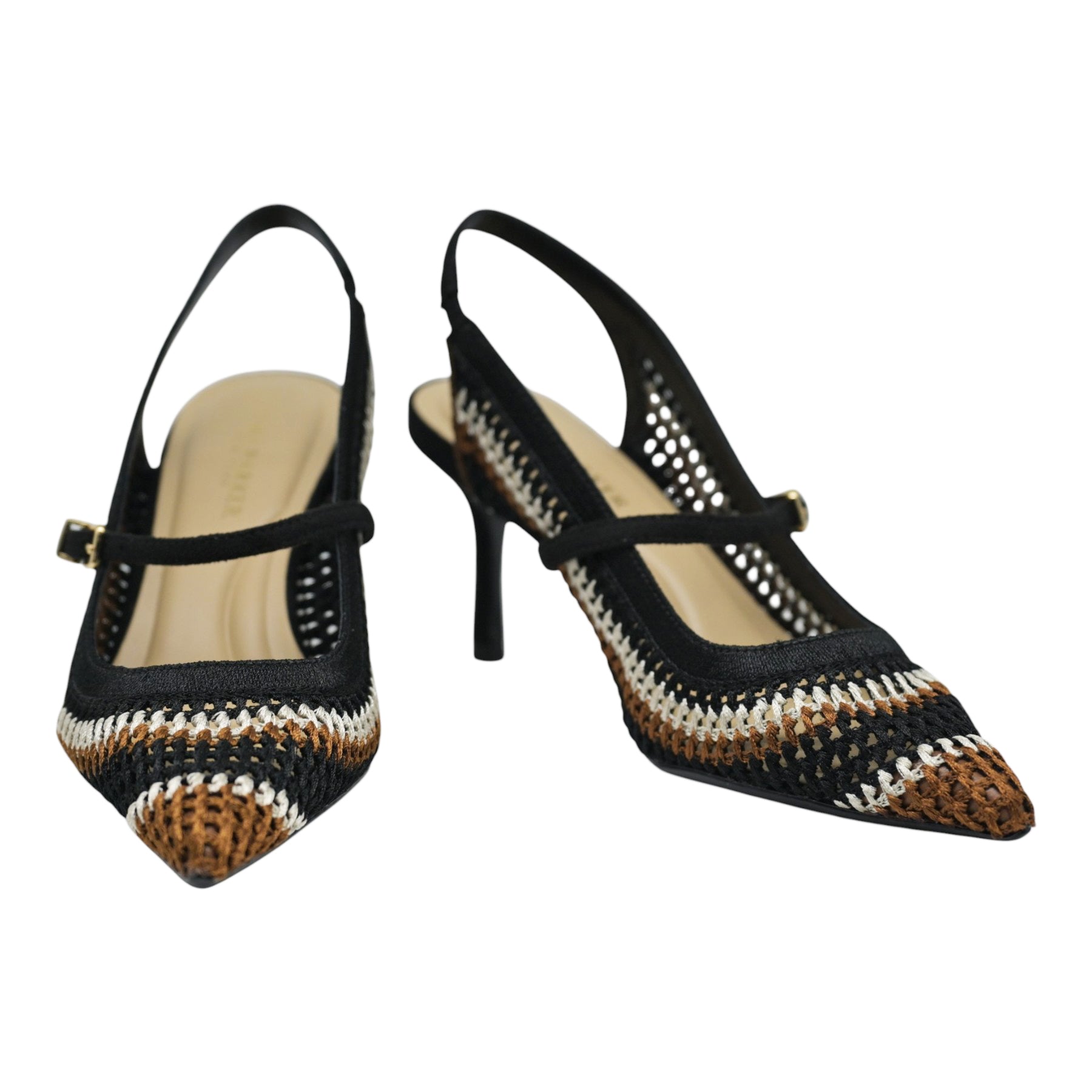 Uma Parker 539 Γόβες Slingback Πλεκτές - Μαύρο με Μπεζ
