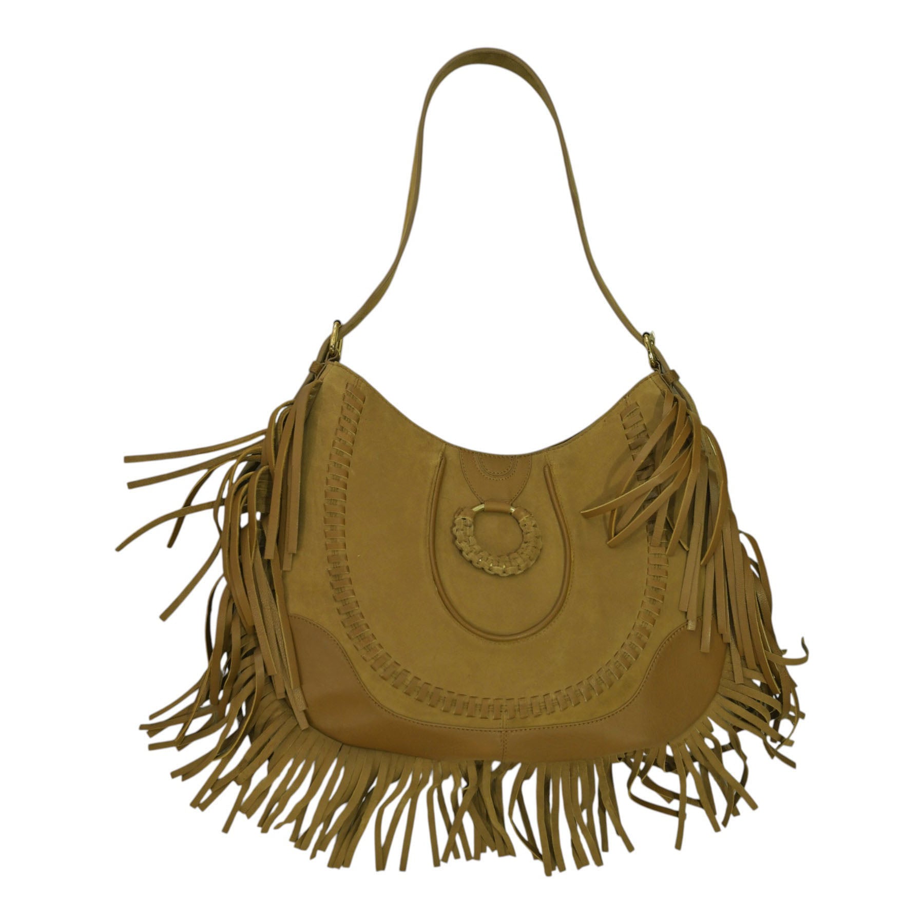 ViaMailBag Vivienne Τσάντα Ώμου με Κρόσσια και Κρίκο - Κάμελ