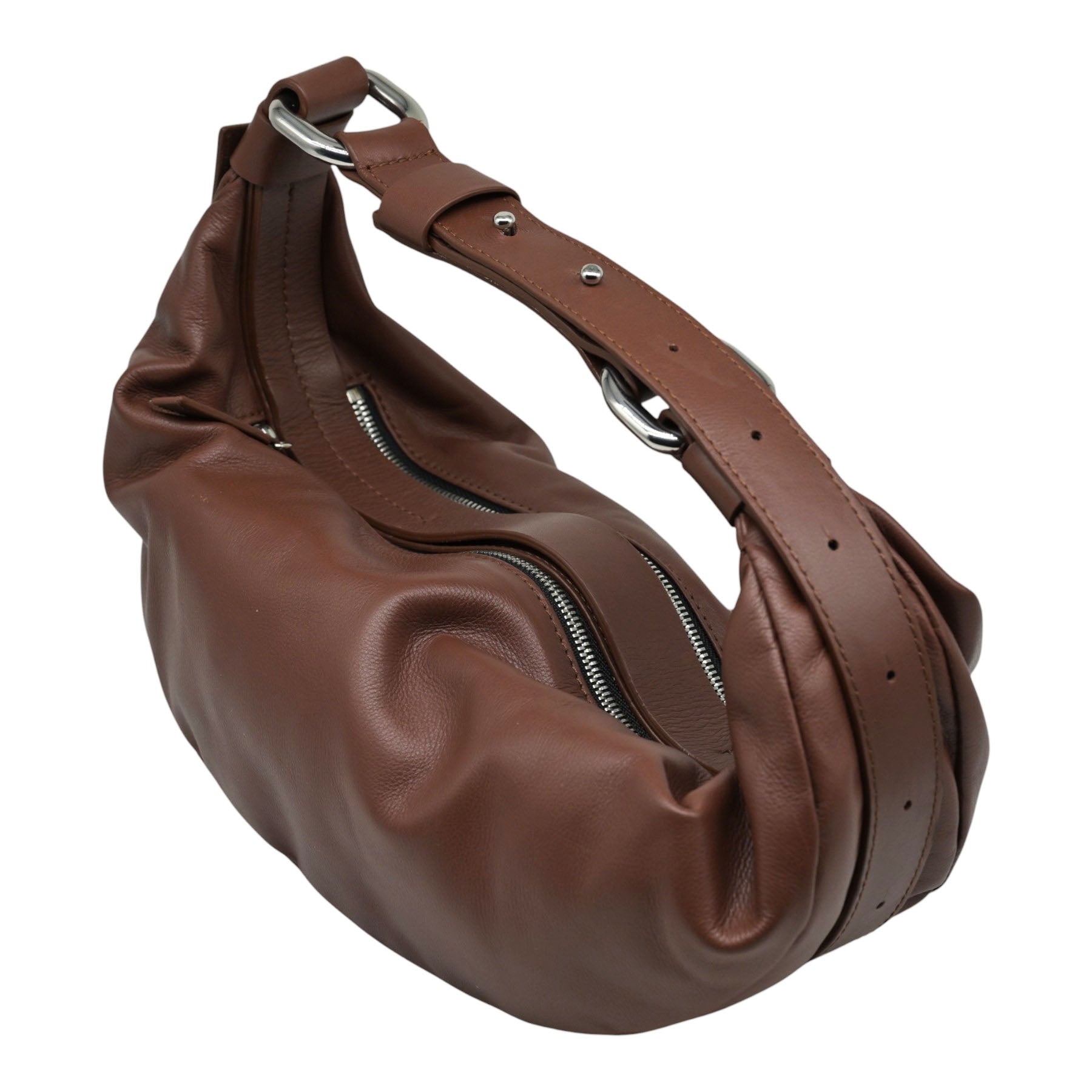 Vic Matie T626 Τσάντα Hobo με Διπλό Φερμουάρ - Ebano