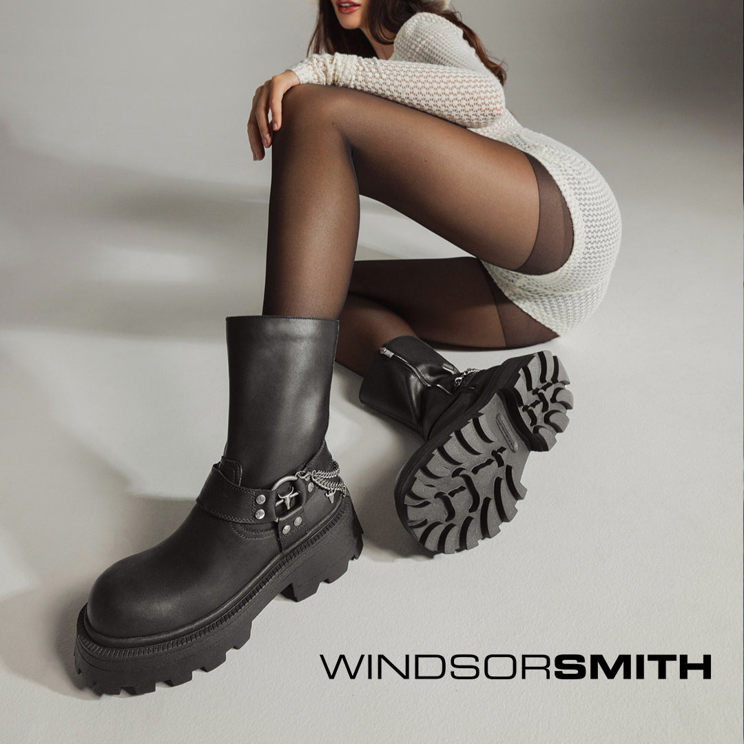 Μποτάκια Biker με Αλυσίδες - Μαύρα