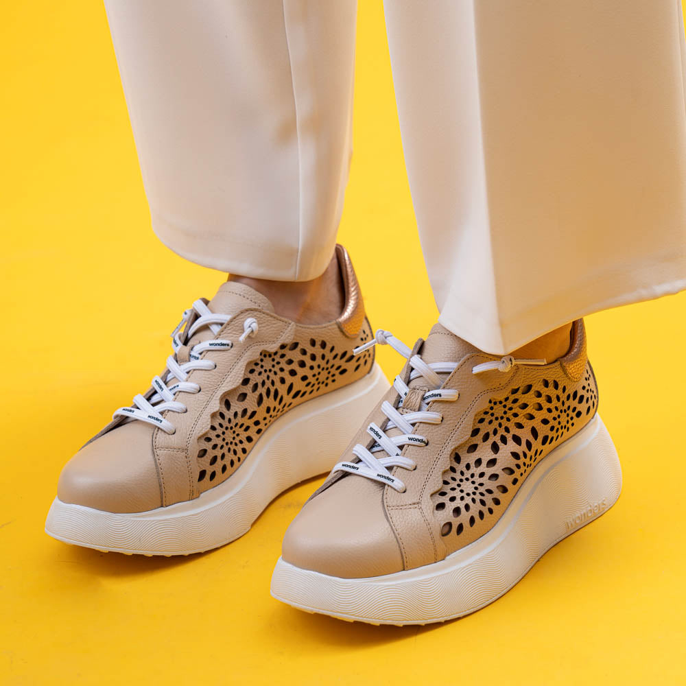 Wonders 3641 Sneakers Δίπατα με Laser Cut - Beige
