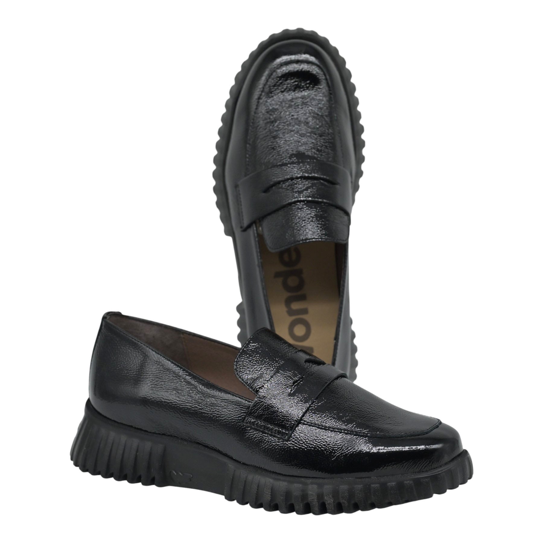Wonders 4402 Loafers με Ανάγλυφη Σόλα - Μαύρο Λουστρίν