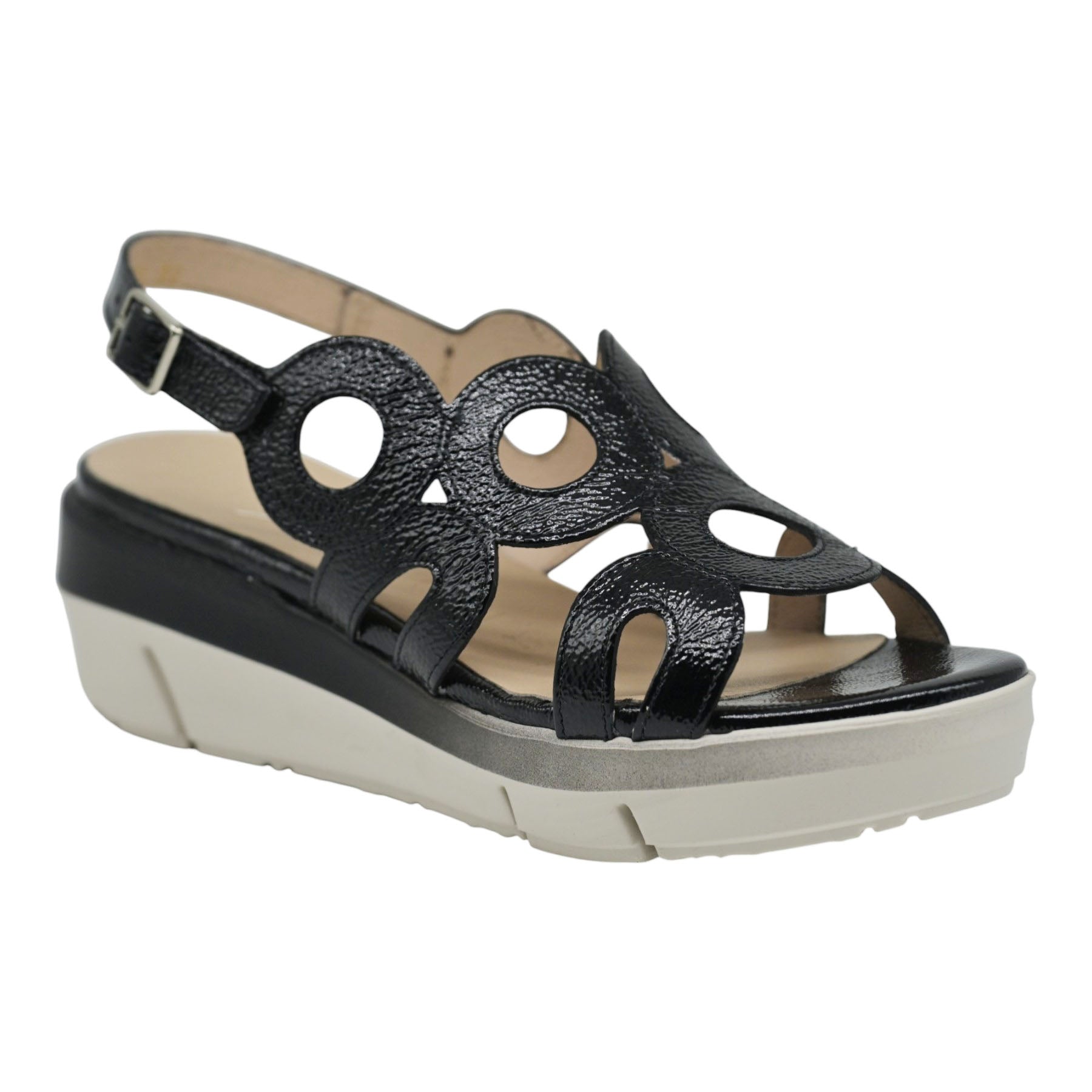 Wonders 8282 Πλατφόρμες Slingback με Ανοίγματα - Μαύρο Λουστρίν