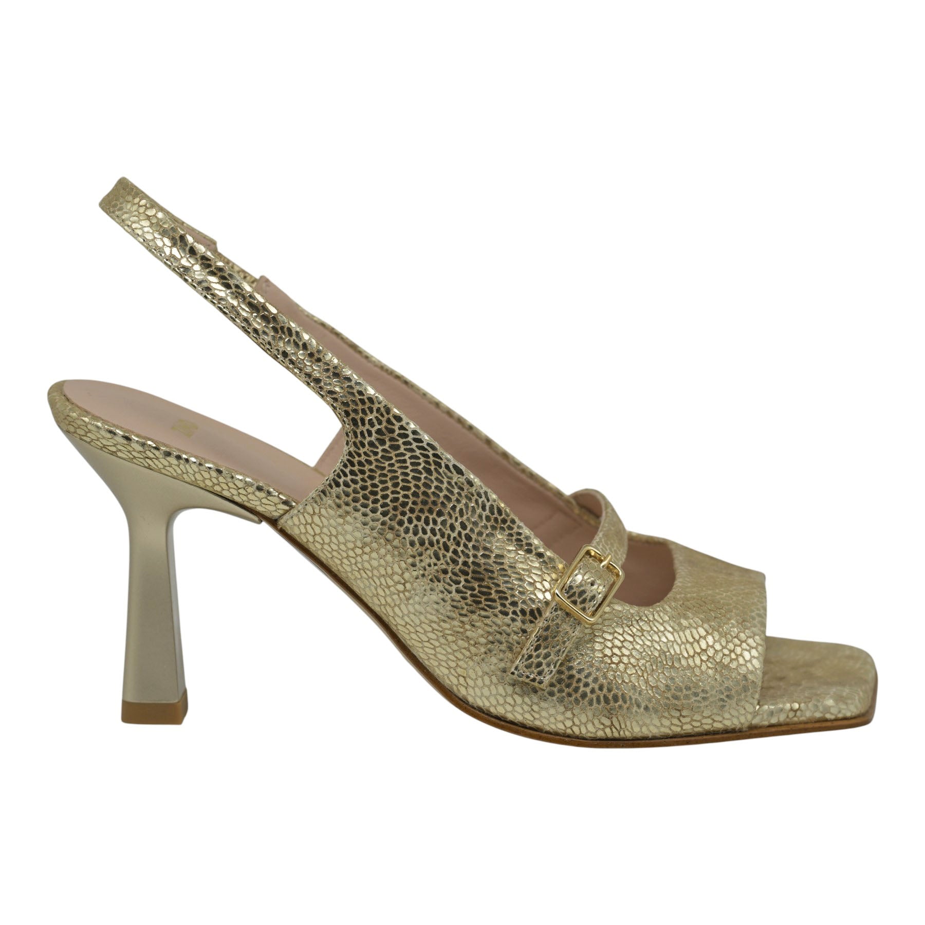 Zinda 3179 Γόβες Slingback με Καρέ Peep Toe και Αγκράφα - Platino