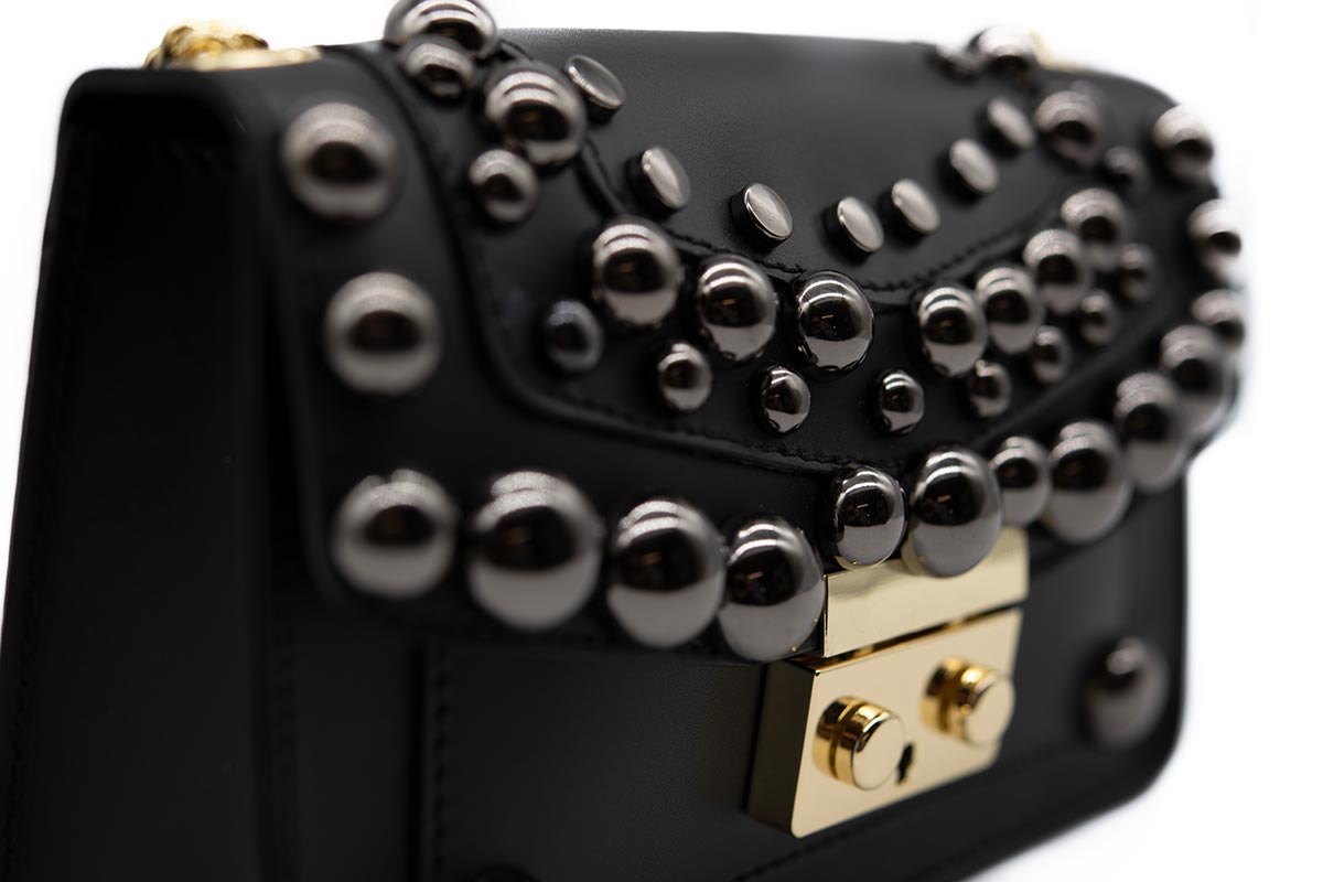 Stefano Ghilardi Τσάντα Ώμου Δερμάτινη με Trooks - CAMILE Μαύρη με ασημί