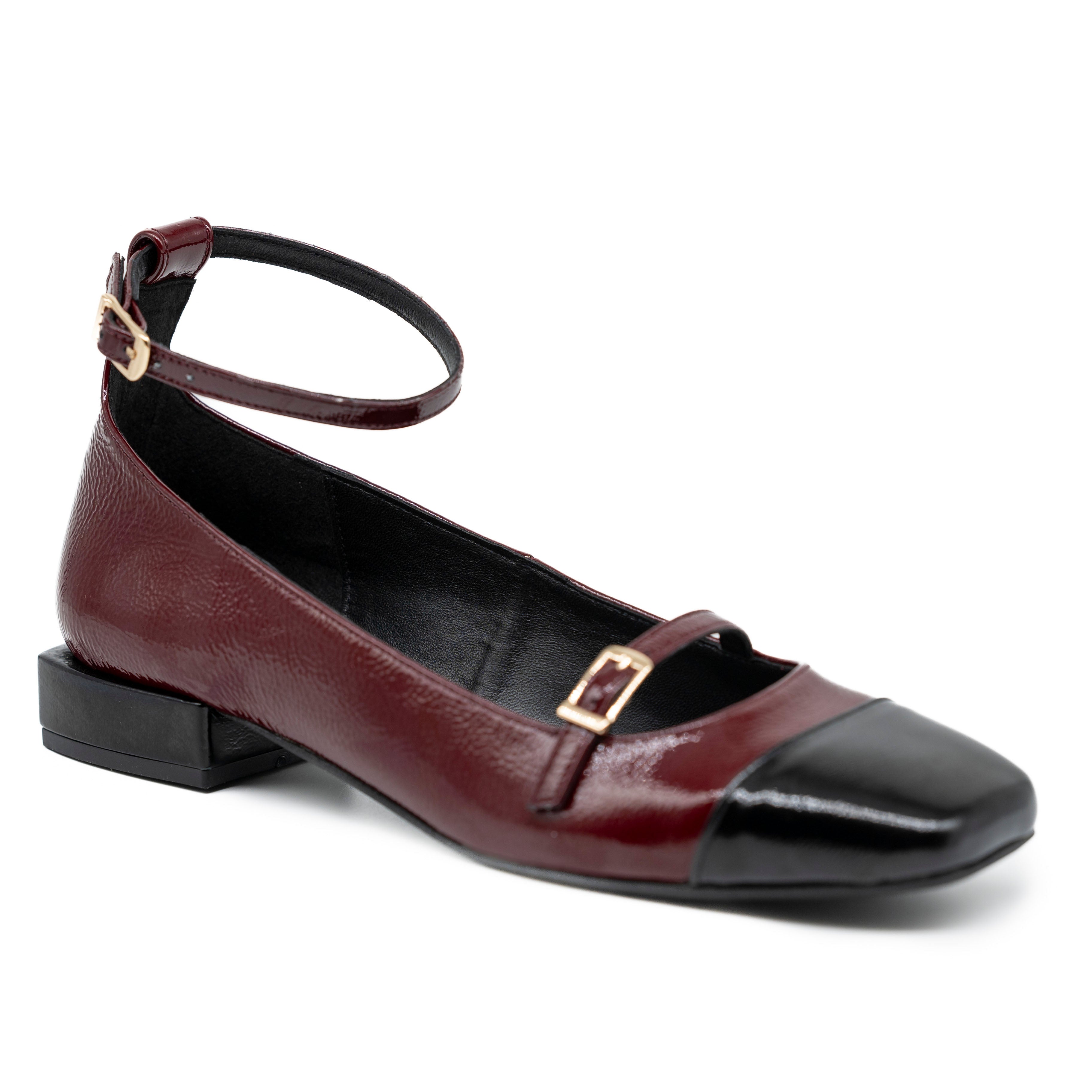 Galleria di Scarpe 163 Μπαλαρίνες με Αγκράφα - Μπορντό και Μαύρο Λουστρίν