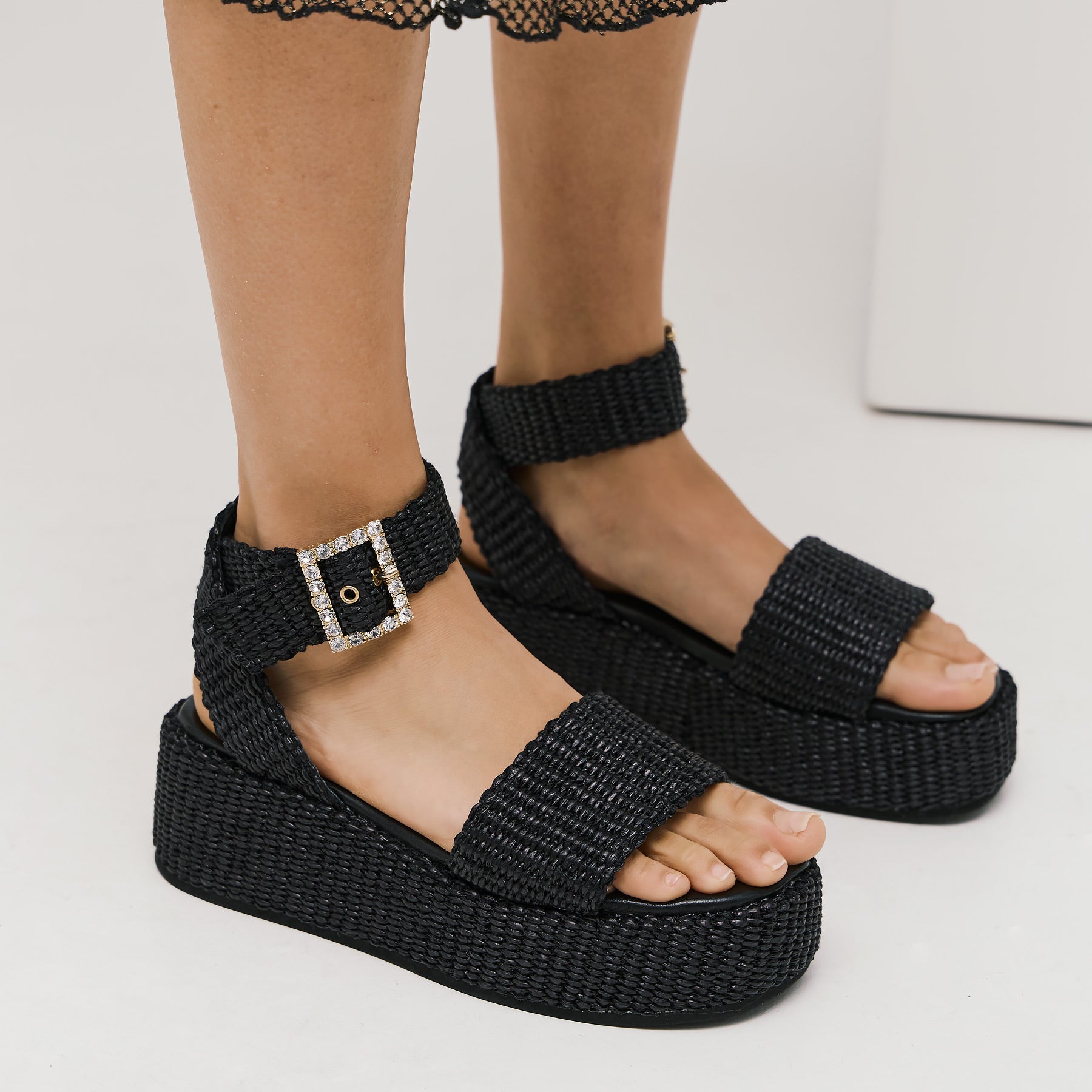 Alibi Terry Δίπατα Σανδάλια Ψάθινα - Μαύρο