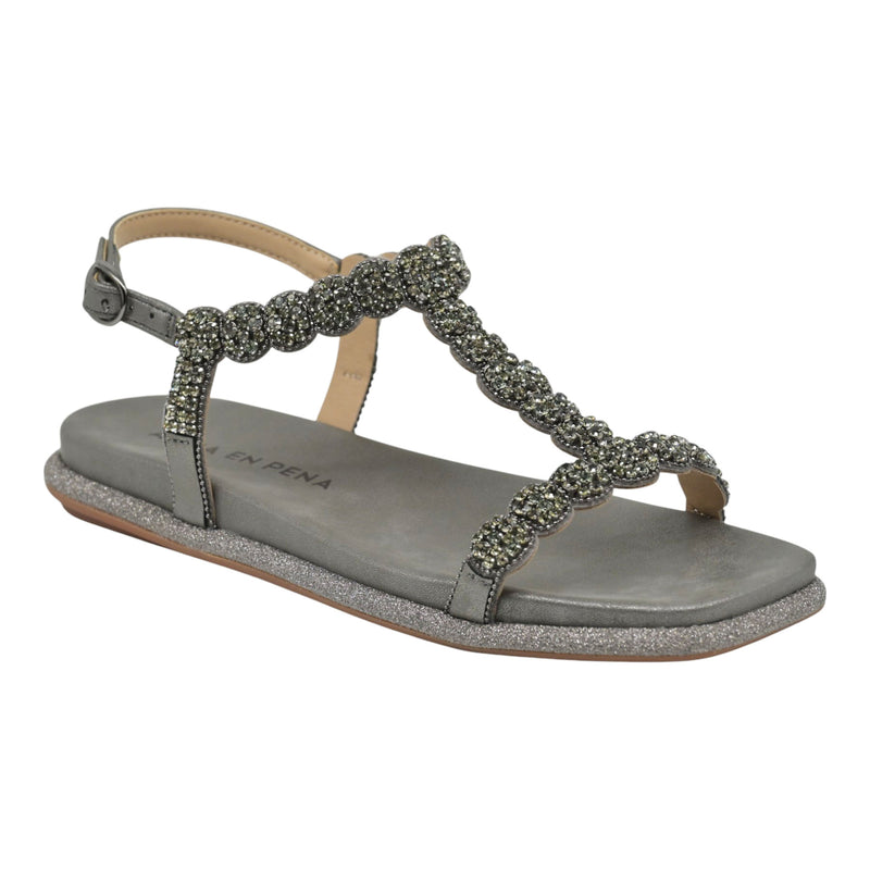 Alma en Pena 51609 Σανδάλια T-Strap με Στρας - Pewter
