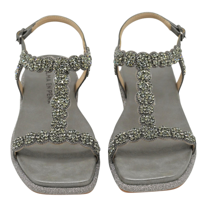 Alma en Pena 51609 Σανδάλια T-Strap με Στρας - Pewter