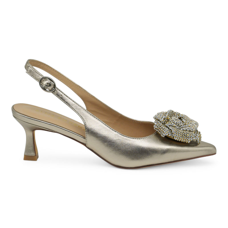 Alma en Pena 665 Slingback Μυτερές Γόβες με Λουλούδι Στρας - Bronce