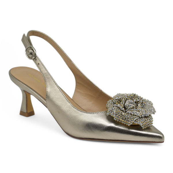 Alma en Pena 665 Slingback Μυτερές Γόβες με Λουλούδι Στρας - Bronce