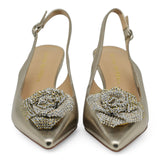 Alma en Pena 665 Slingback Μυτερές Γόβες με Λουλούδι Στρας - Bronce
