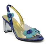 Azurée Majora Slingback Διάφανες Γόβες με Λουλούδια - Μπλε