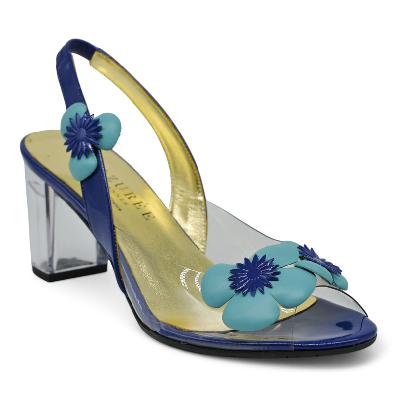Azurée Majora Slingback Διάφανες Γόβες με Λουλούδια - Μπλε
