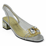Azurée Mawa 13B Slingback Διάφανα Γοβάκια με Κρύσταλλα - Ασημί με Χρυσό