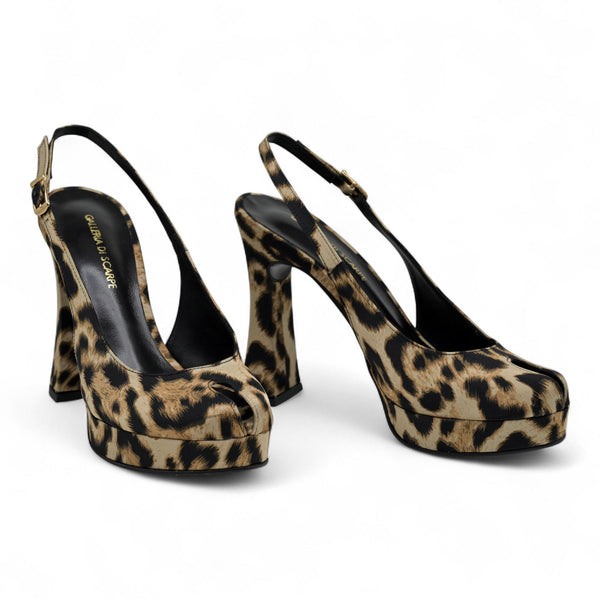 Galleria Di Scarpe Bueno Slingback Γόβες με Χοντρό Τακούνι - Λεοπάρντ Σατέν