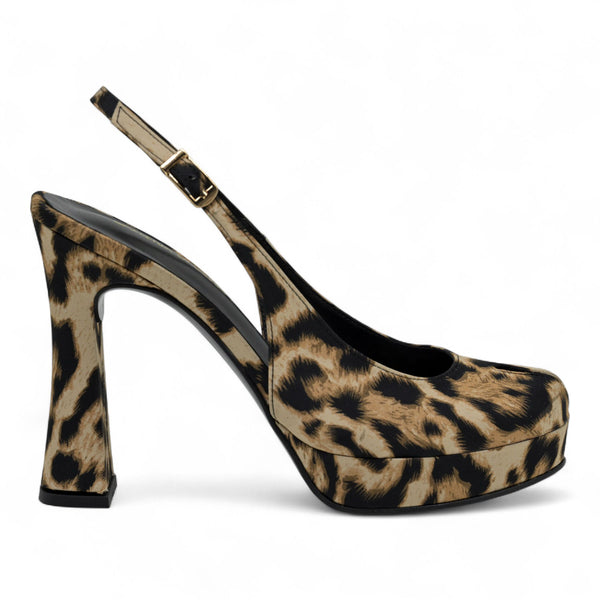 Galleria Di Scarpe Bueno Slingback Γόβες με Χοντρό Τακούνι - Λεοπάρντ Σατέν