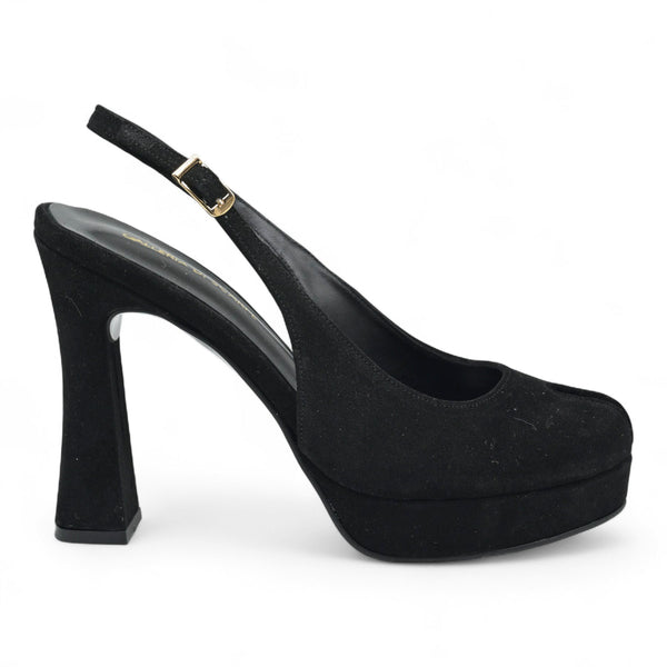 Galleria Di Scarpe Bueno Slingback Γόβες με Χοντρό Τακούνι - Μαύρο Σουέντ